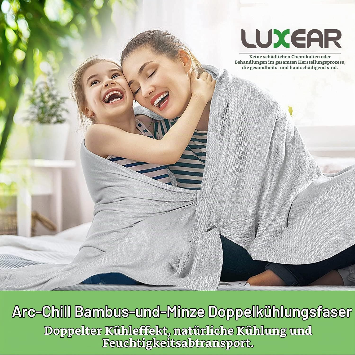 Luxear Bambusfaser Kühldecke, 200 x 220cm Kuscheldecke Selbstkühlend Arc-Chill Sommerdecke mit Q-Max 0,34 Kühlfasern aus 100% natürliche Bambus Tagesdecke Weiche Wohndecke Sofadecke Babydecke- Grau