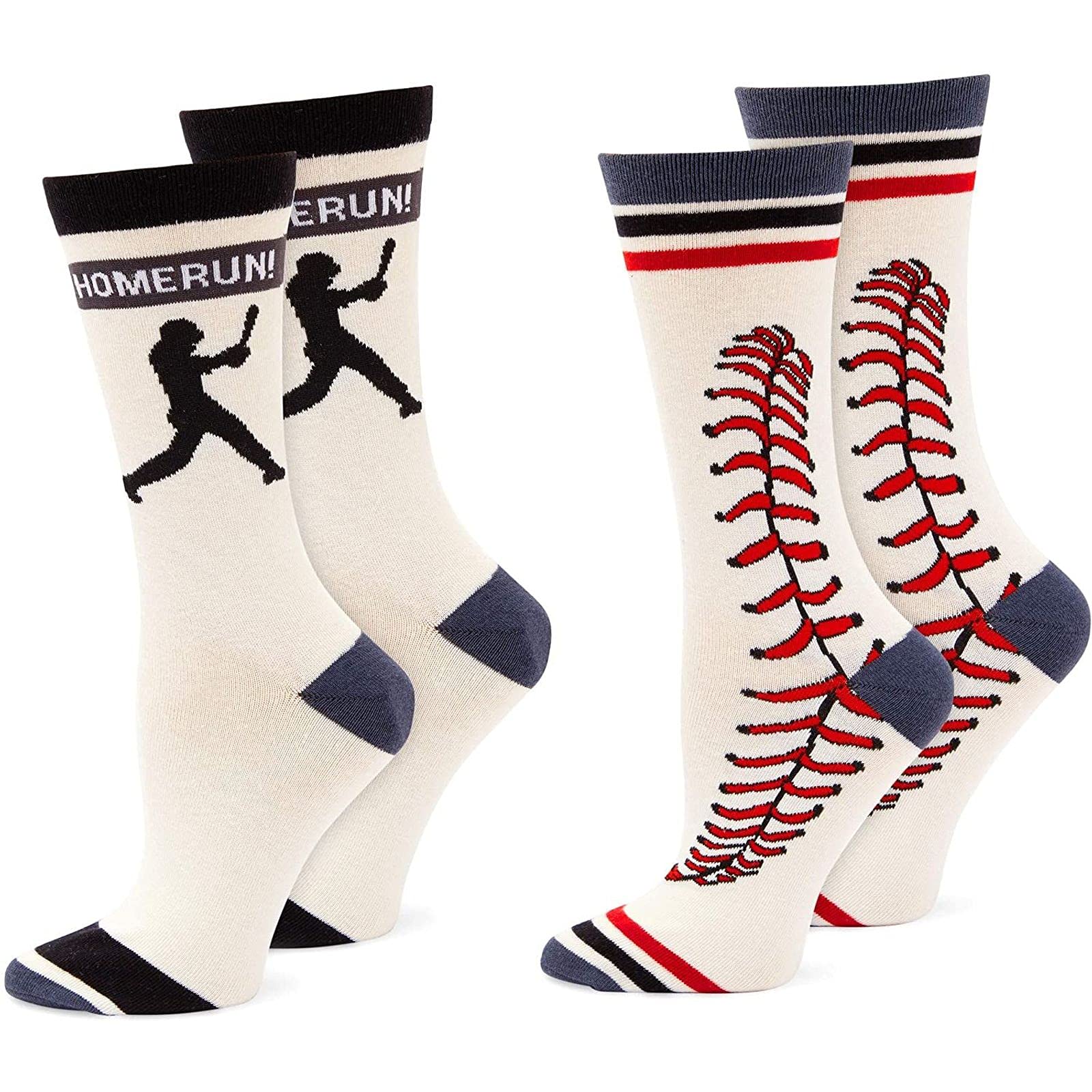 ZodacaBaseball Crew Socks for Men and Women, Novelty Socks (One Size, 2 Pairs)