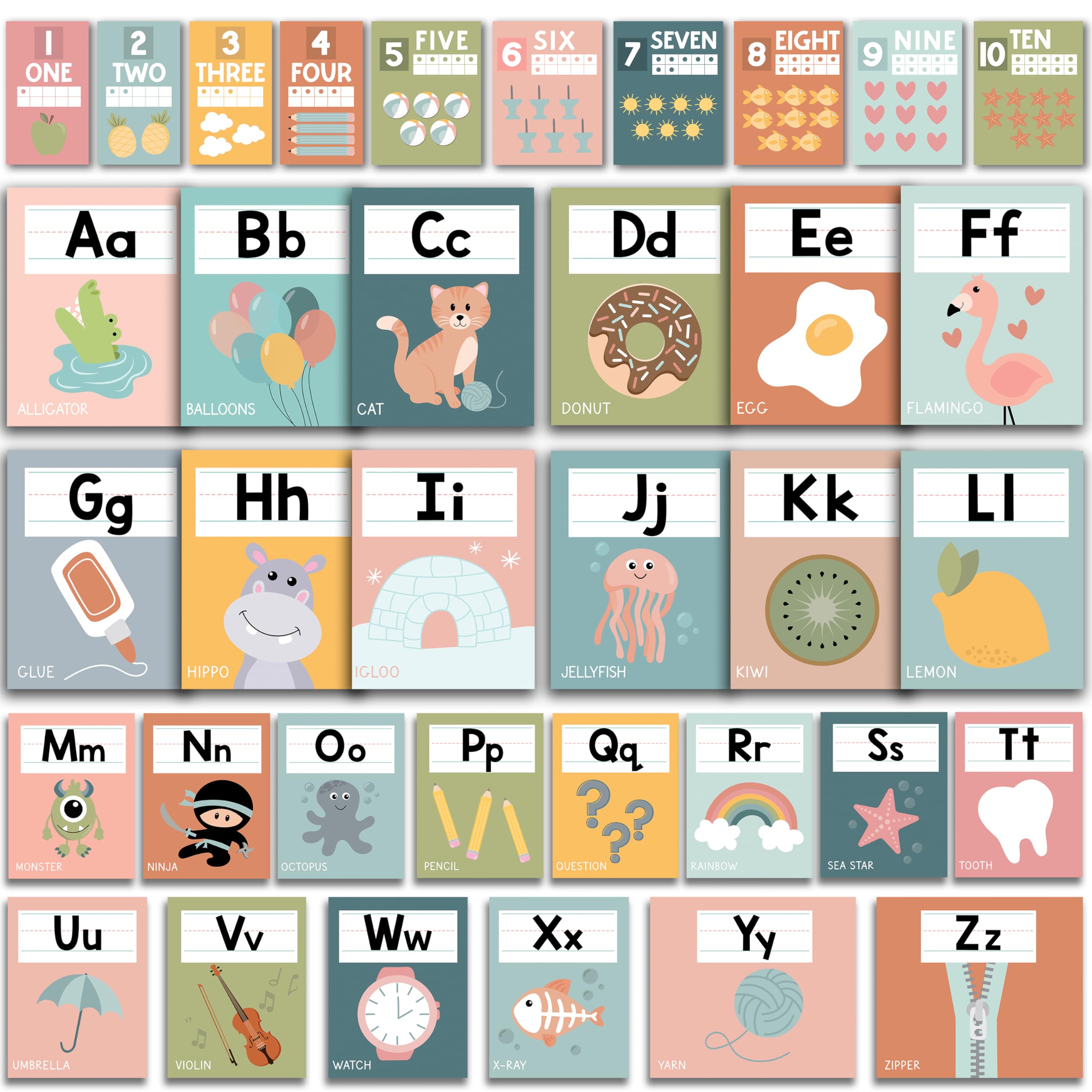 Hadley Designs Alphabet for Classroom Wall - ABC Letters and Numbers Posters for Preschool and Kindergarten - Alphabet Line for Classroom Decor and Homeschool - Boho Theme