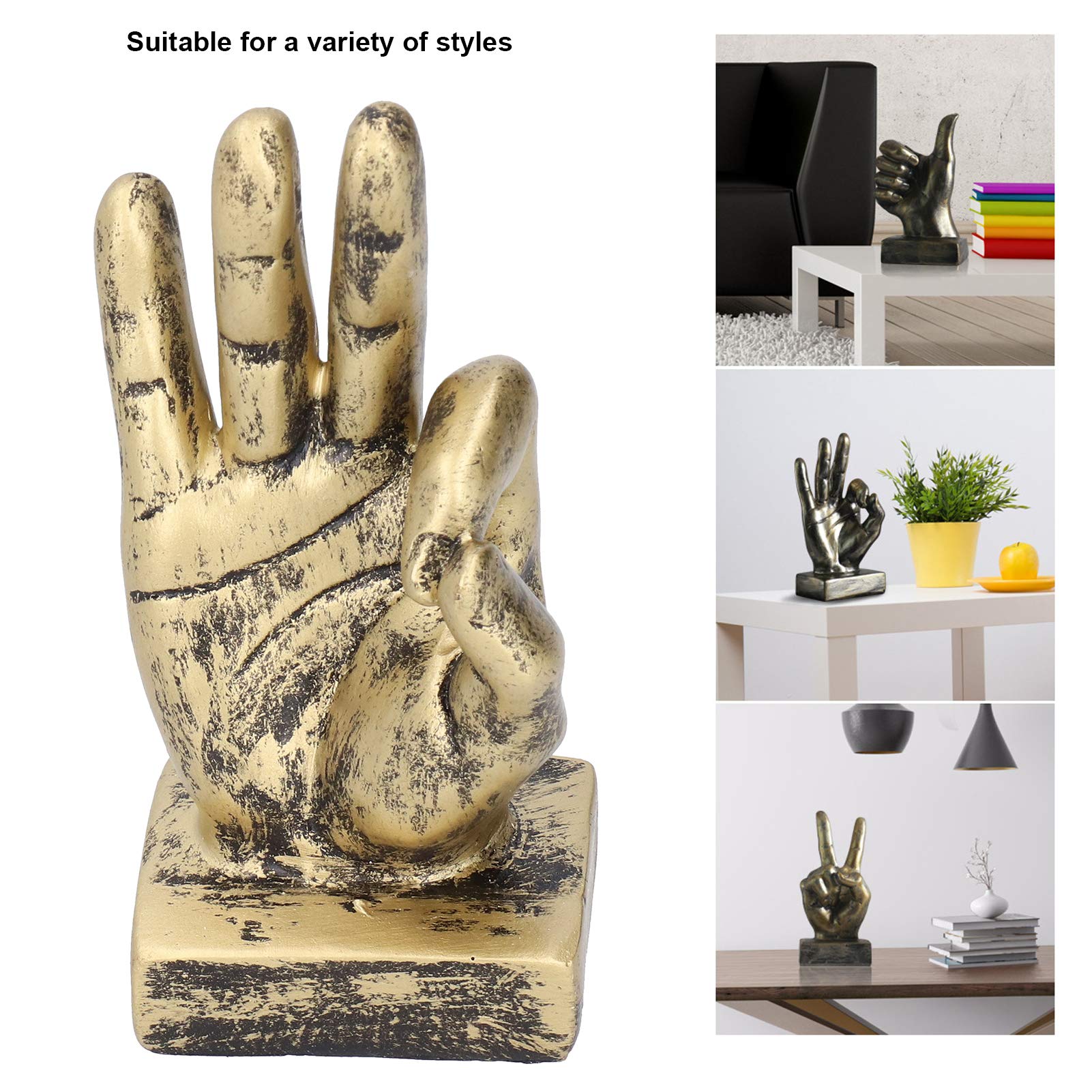 Lependor Hand Beeldhouwwerk Decor Vinger standbeeld Hars Bureau decoraties voor thuis en op kantoor - (Zilver, zege Vingers