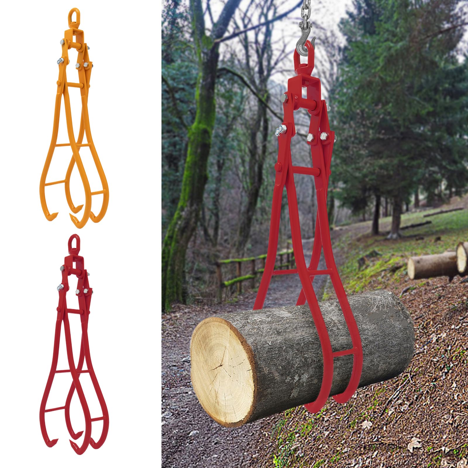 Pinza da 36 pollici per tronco d'albero, pinza per legno, gru foresta, 4 artigli, portata 2T, pinza rotante in legno per sollevamento e trasporto di tronchi pesanti nei lavori forestali