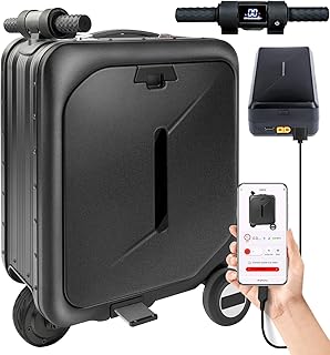 Hsenowi Electric Luggage Smart Riding Scooter Suitcase 20 Inch for Traval with Seat and LED Light, Silvery White, 28L, Modern