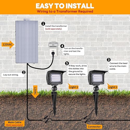 Miniatura 8 de Gardenreet Luz LED de inundación para exteriores de 12 W, aluminio fundido a presión, 2700 K 1120 LM, 12 V de bajo voltaje, accesorio de luz