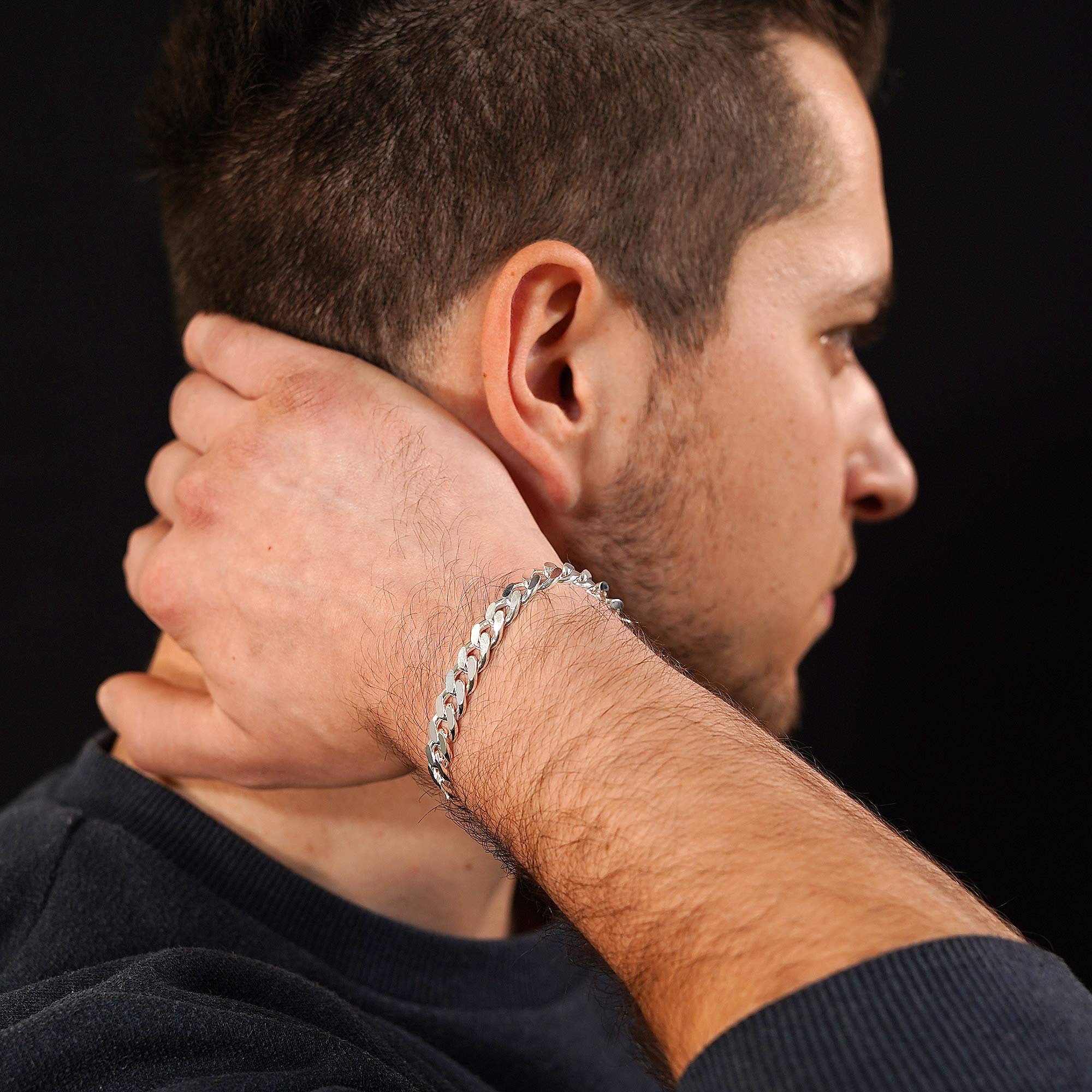trendor Armband für Männer 925 Silber Panzerkette Massiv Breite 8,2 mm