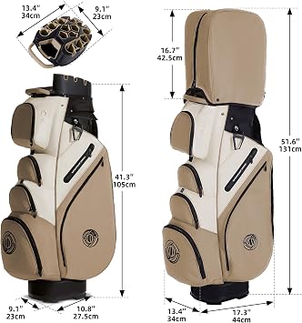 Shopsource Golf Cart Bag, 14 Way Molded Lock Top Club Bag with Full-Length Dividers, Upgrade 900D Oxford Silence Cart Bags for Men with Handles Ergonomic Strap, Stable Base