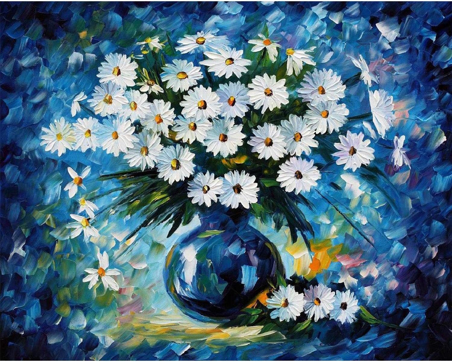 Artoree DIY 5D Diamond Painting by Number Kit for Adult, Full Drill Diamond Embroidery Kit Home Wall Decor-20x16 Blue Daisy