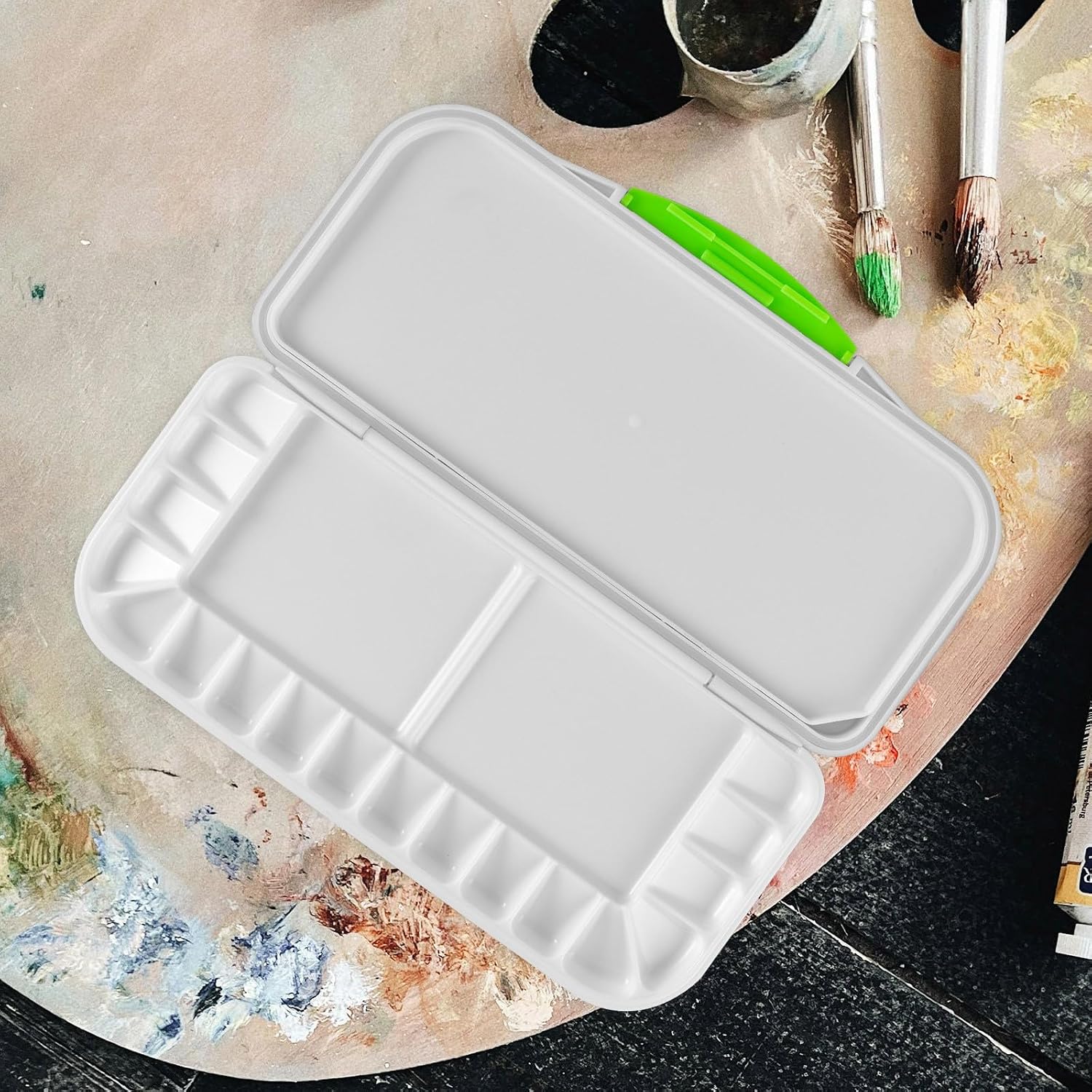 KALLORY Plastic Paint Mixing Tray and Art Pigment Case for Watercolor and Oil Painting, Rectangular Moisture-Resistant Palette Suitable for Artists and DIY Painting Supplies