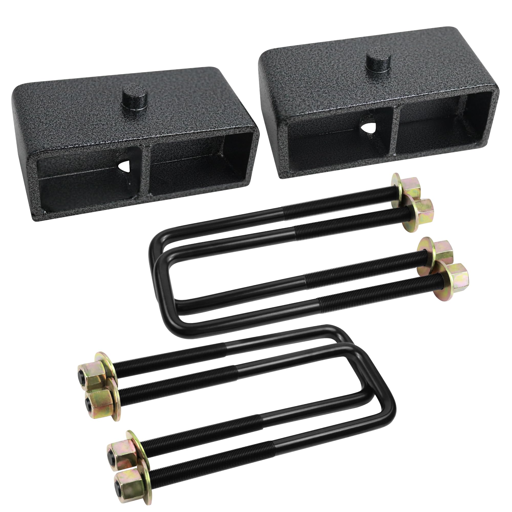 2'' Rear Leveling Lift Kit for 1999-2023 Chevy Silverado 1500 GMC Sierra 1500, 2in Silverado Unique Hammer Tone Powder Coating Finish Rear Lift Block Extended Square U-Bolt