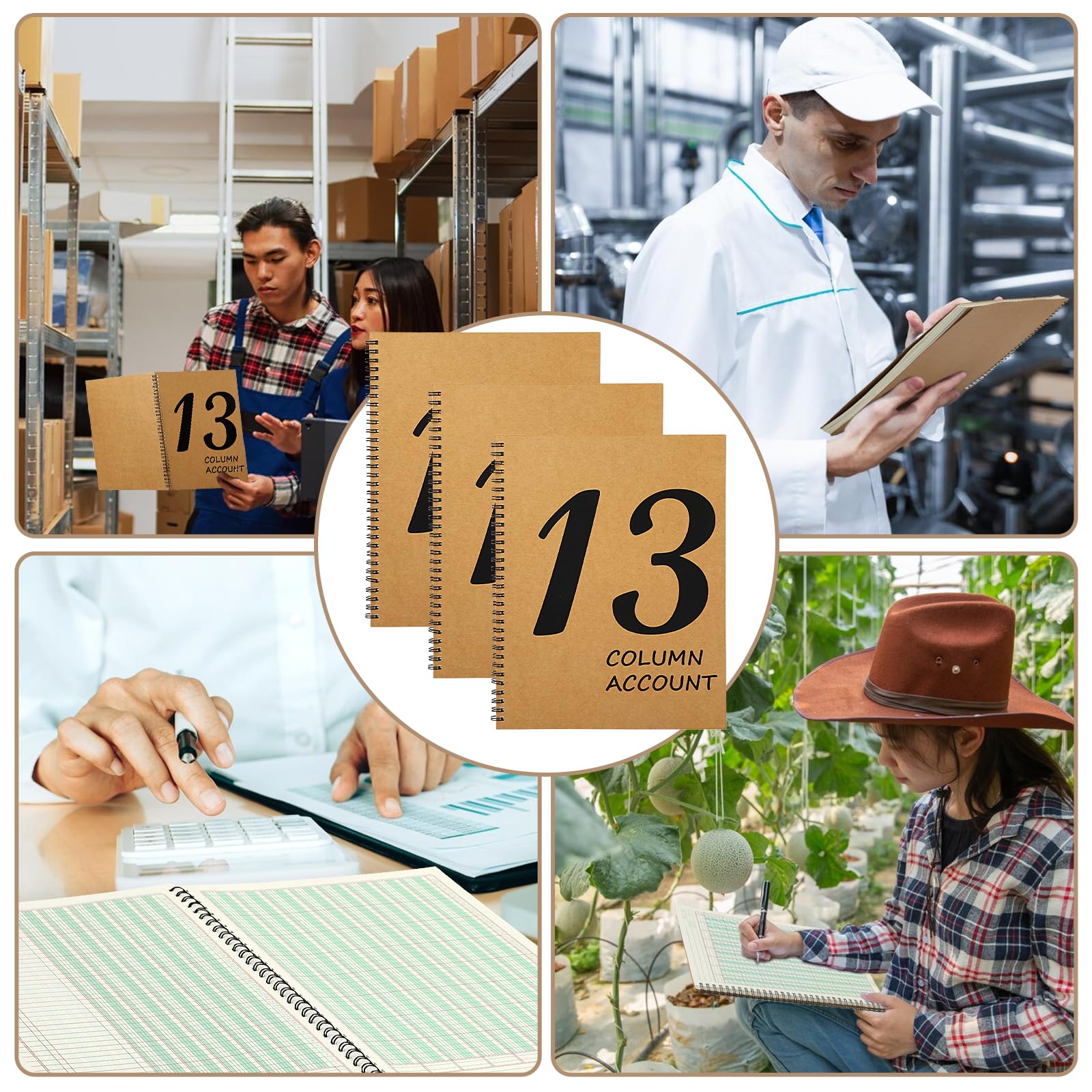 Libro de contabilidad de 13 columnas de 8.5 x 11 pulgadas, cuaderno de cuentas, bloc columnar de 13 columnas, bloc de análisis premium, cubierta de papel kraft, 100 páginas para uso personal, pequeñas
