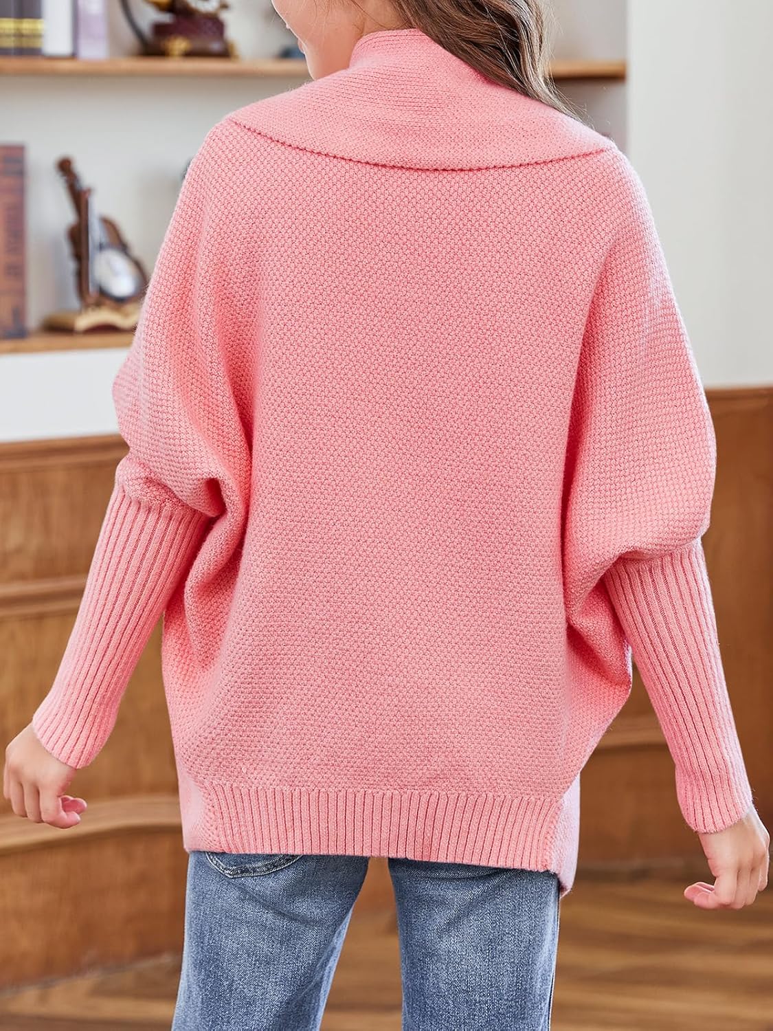 Laseily Girls Open Front Cardigan Sweaters Batwing Long Sleeve Shawl Collar Ribbed Knit Winter Coats - Image 6