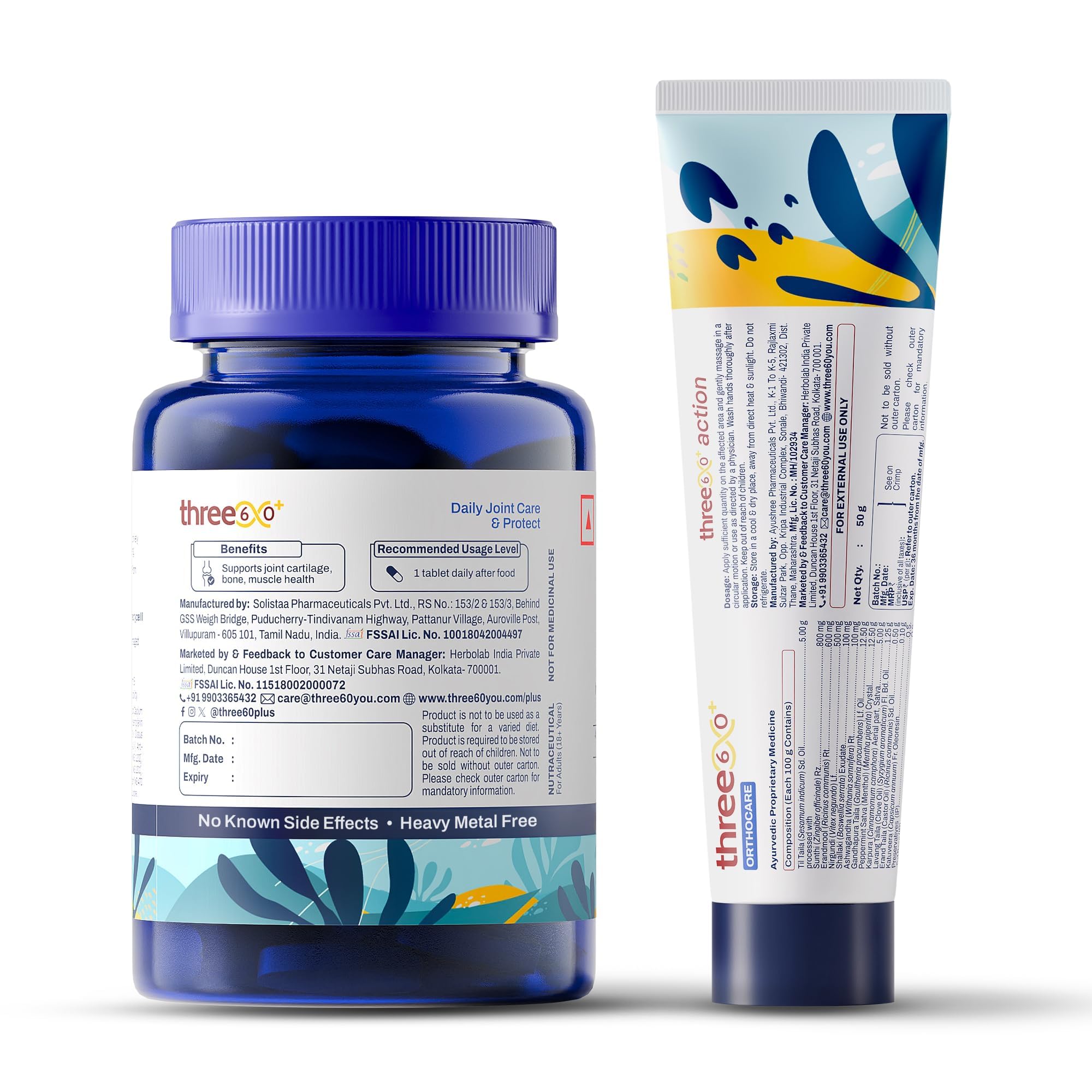 three60+ Daily Joint Care & Pain Relief Combo (60 Tablets+50g Gel) | Improves Bone Strength, Promotes Cartilage Repair, Provides Immediate & Long-Lasting Pain Relief | Non-Habit Forming — Amazon image 2