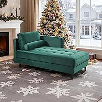 Vista 2 de Chaise Lounge de terciopelo de 64 pulgadas para interiores, moderna silla Longue tapizada con almohada de apoyo, cojín de asiento copetudo con Verde