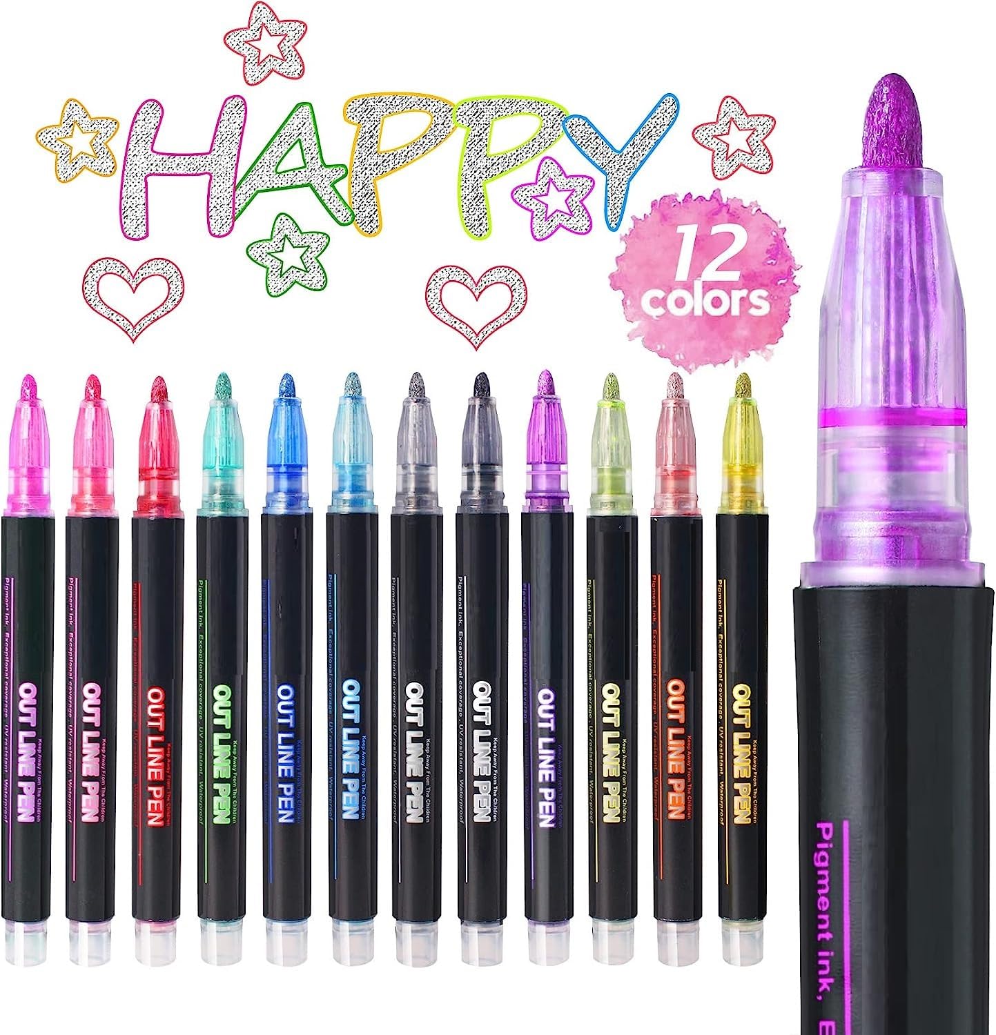 Amitasha 12 Pc Colorful Double Line Outline Markers Metallic Glitter Pen Set For Painting, Greeting Cards, Glass, Mug, Scrapbook Crafts, Fabric, Fine Ideal Art Products (B09RQX8WW5) Amazon Price History, Amazon Price Tracker