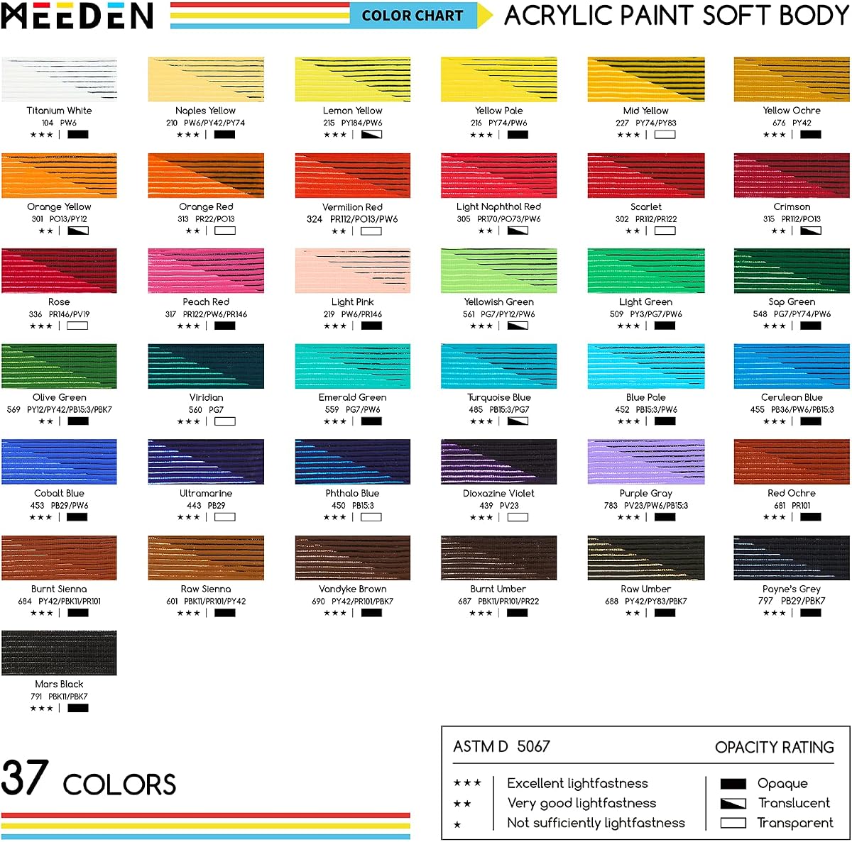 MEEDEN Soft Body Acrylic Paints Set: Matte Finish 40 Colors x 250ml/8.45oz view 2