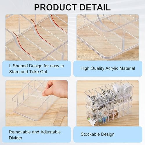 Miniatura 3 de Tatuo Caja organizadora de almacenamiento de cables de plástico, 8 unidades, caja organizadora de cables electrónicos con 8 divisores extraíbles,