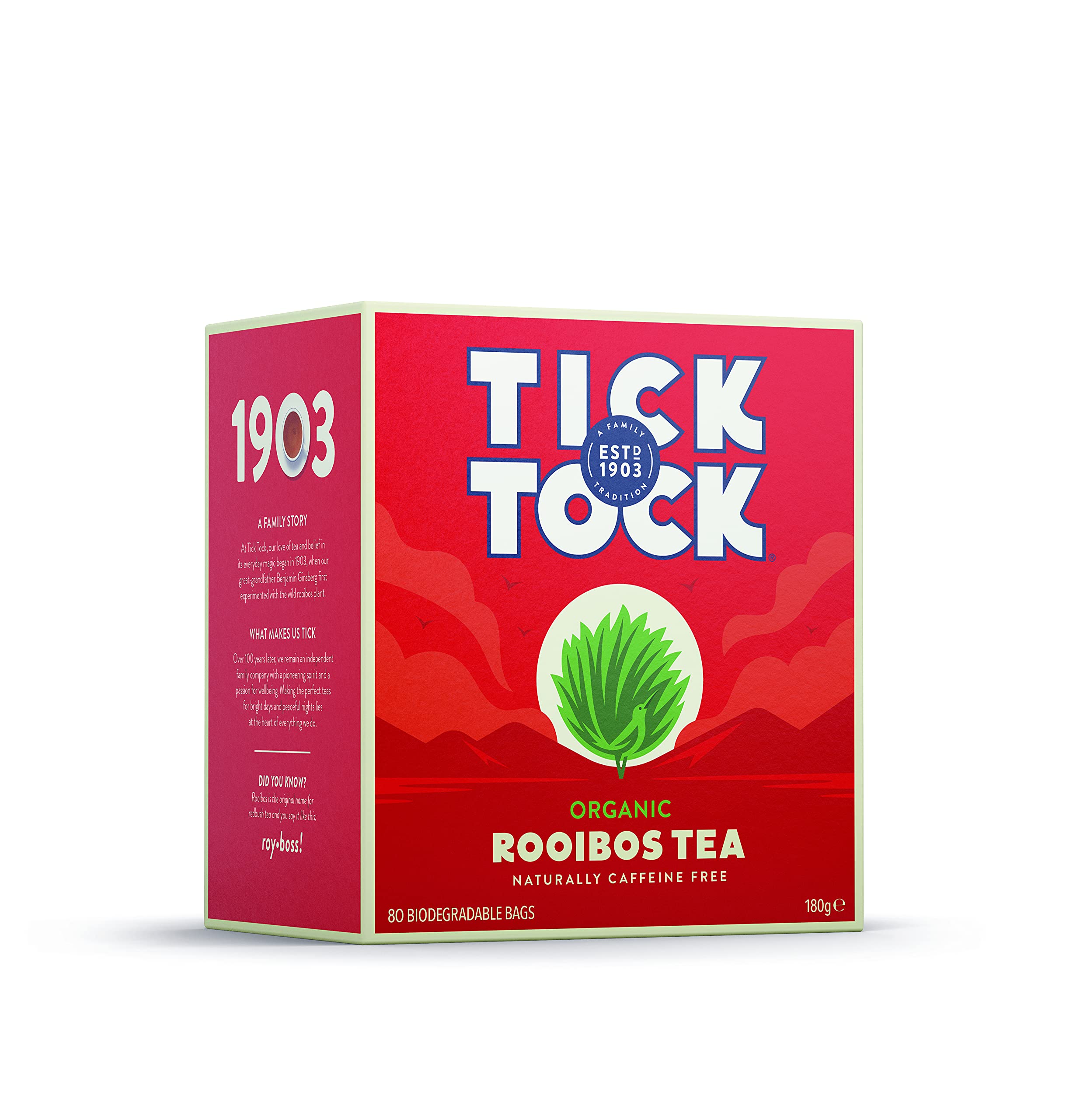 TICK TOCK TEAS Organic Rooibos Tea Bags, Organic Original Rooibos Tea, 80 Count (Pack of 4, 320 bags)