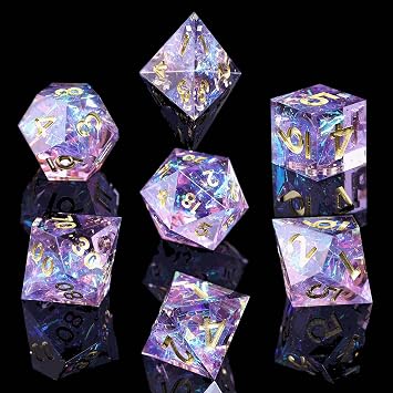 Polyhedral Dice DND Dice Set Handmade Designer 7 Die Polyhedral RPG Dice Set with Sharp Edges and Beautiful Inclusions Aesthetic Feeling Desktop RPG Player Galaxy Series