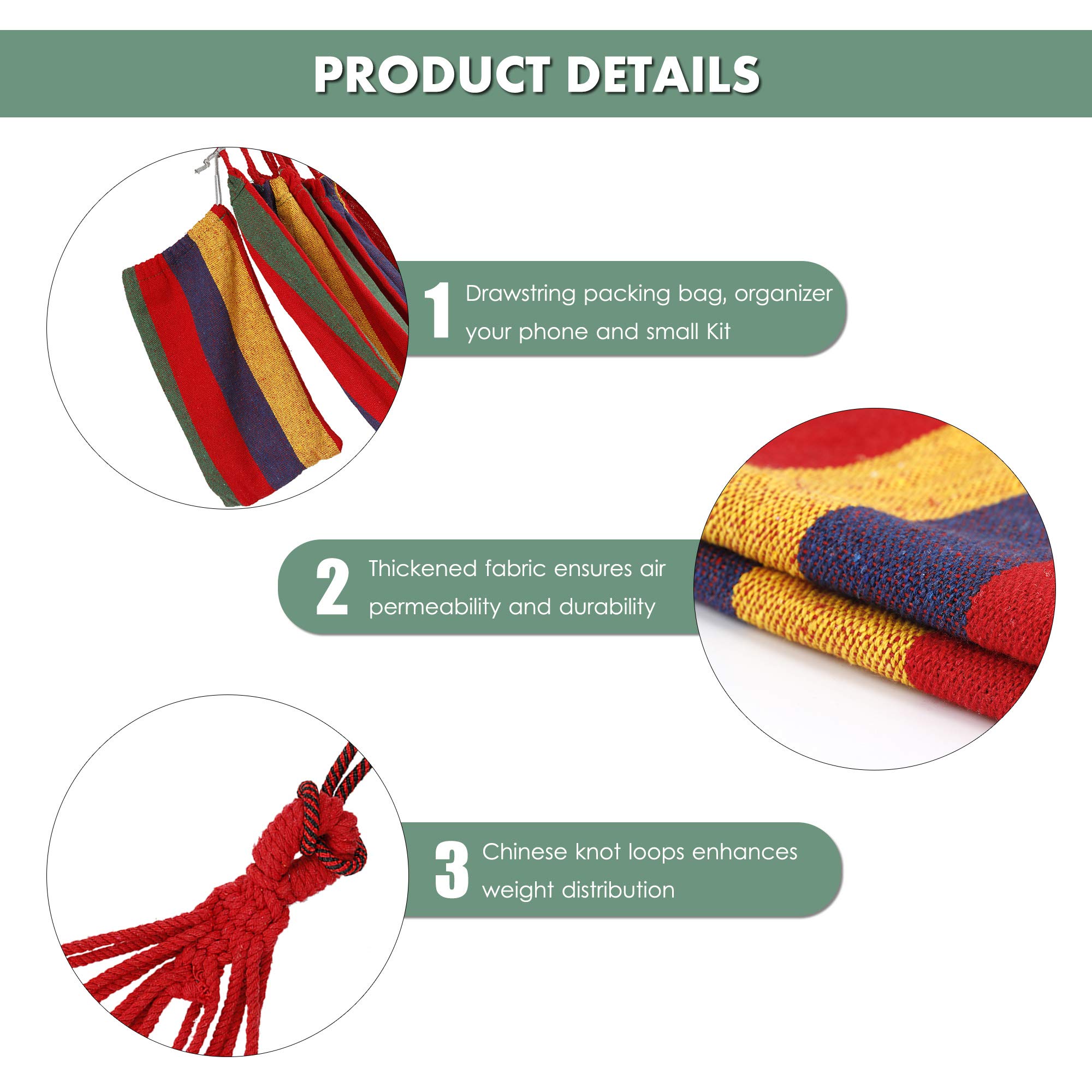 Amaca In Cotone Portatile Per Esterno - 190x80 Cm, Capacità 150 Kg | Per Giardino, Spiaggia, Campeggio - Foto 6