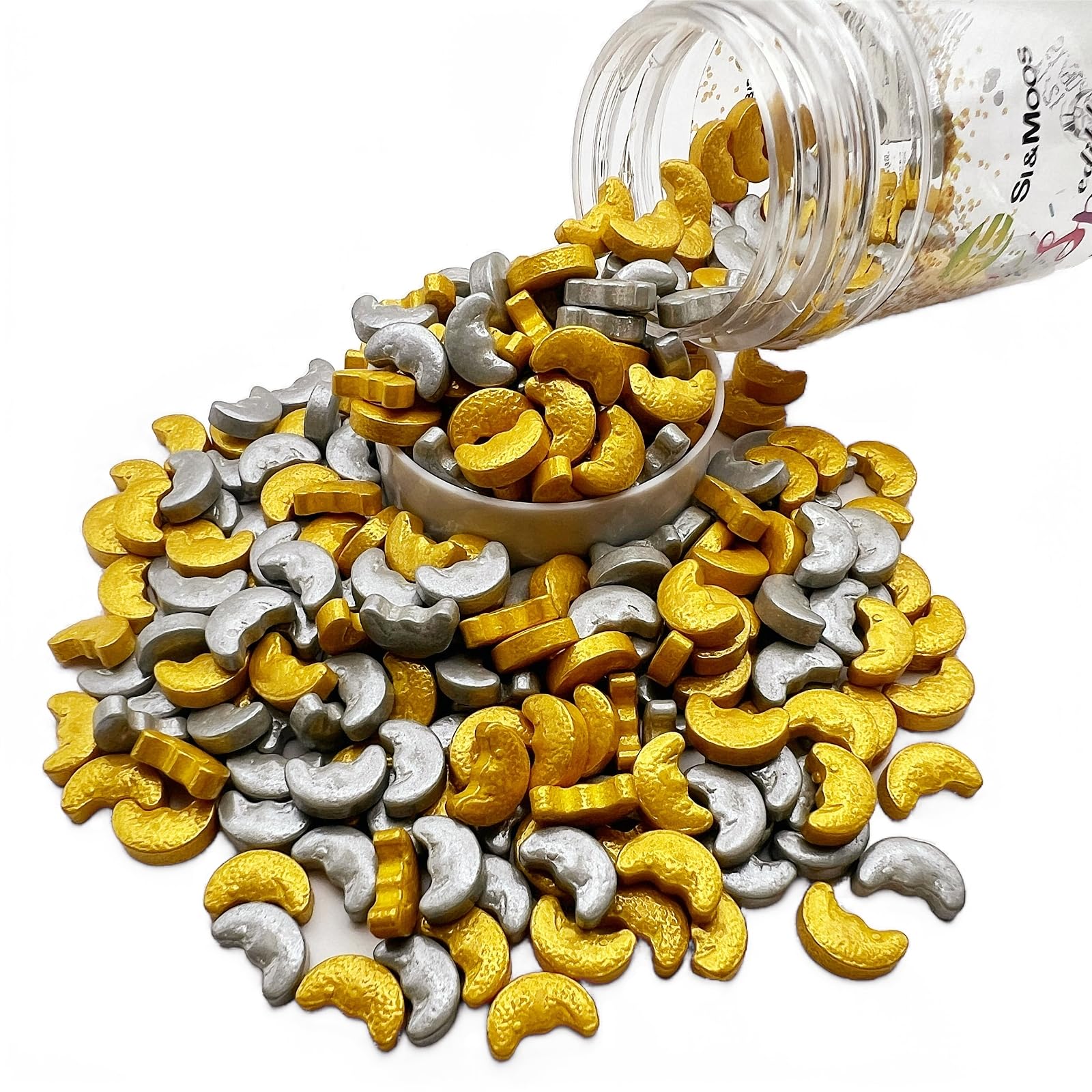 SE Si&Moos Edible Moon Cake Decorations Gold and Silver Sprinkles for Cake Decorating Moon Cupcake Sprinkles Christmas Cookie Decorations Shower Party Birthday Holiday Supplies 3 OZ