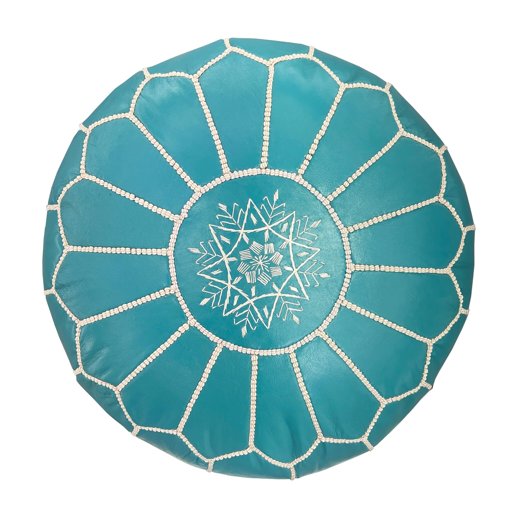 Pseul KESHMARK Luxury Handcrafted Moroccan Leather Pouf - Boho Chic Ottoman Seat & Footstool for Living Room Decor - Foot Rest - Round Ottoman (Petrol, Cover)