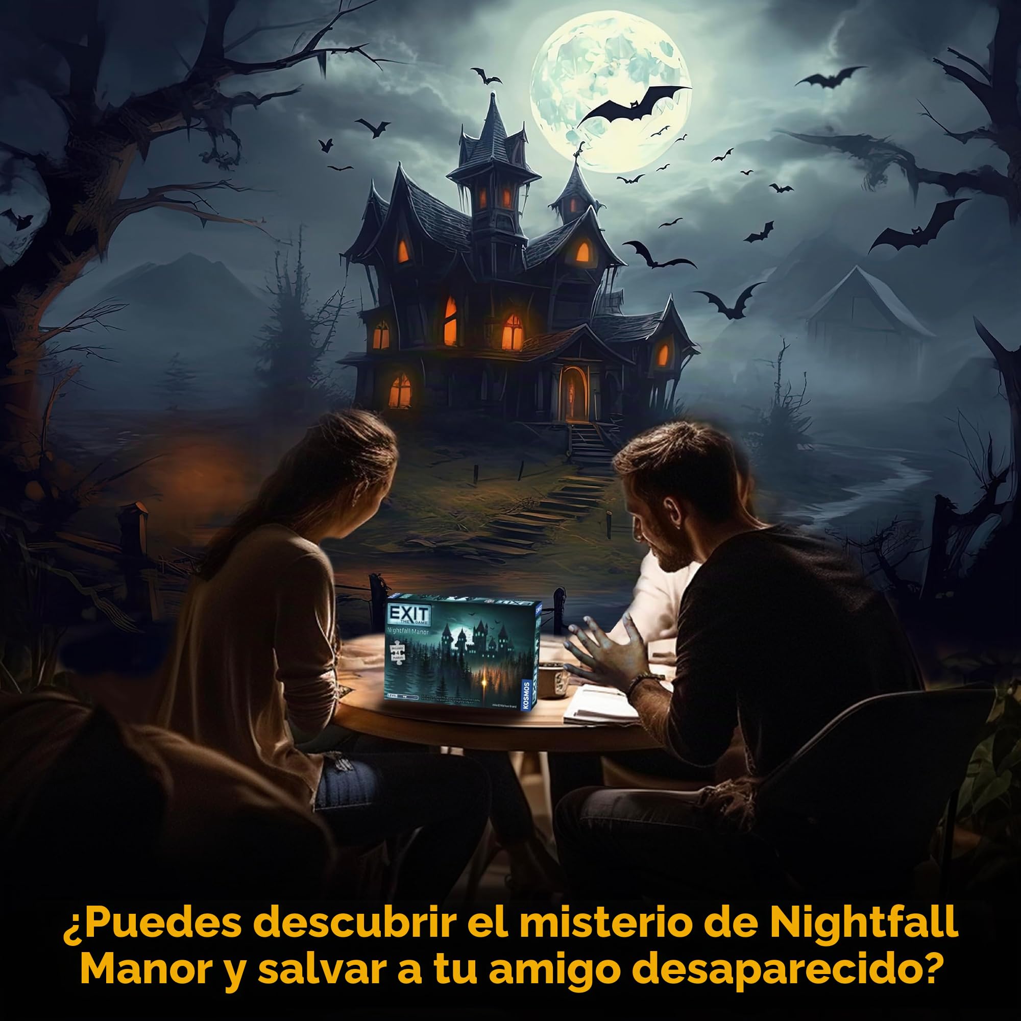 Thames & Kosmos Exit: Nightfall Manor, Juego de Sala de Escape con 4 Rompecabezas, Juegos Familiares para Noche de Juegos, Juegos de Mesa para Adultos y niños, para 1 a 4 Jugadores, a Partir de 10