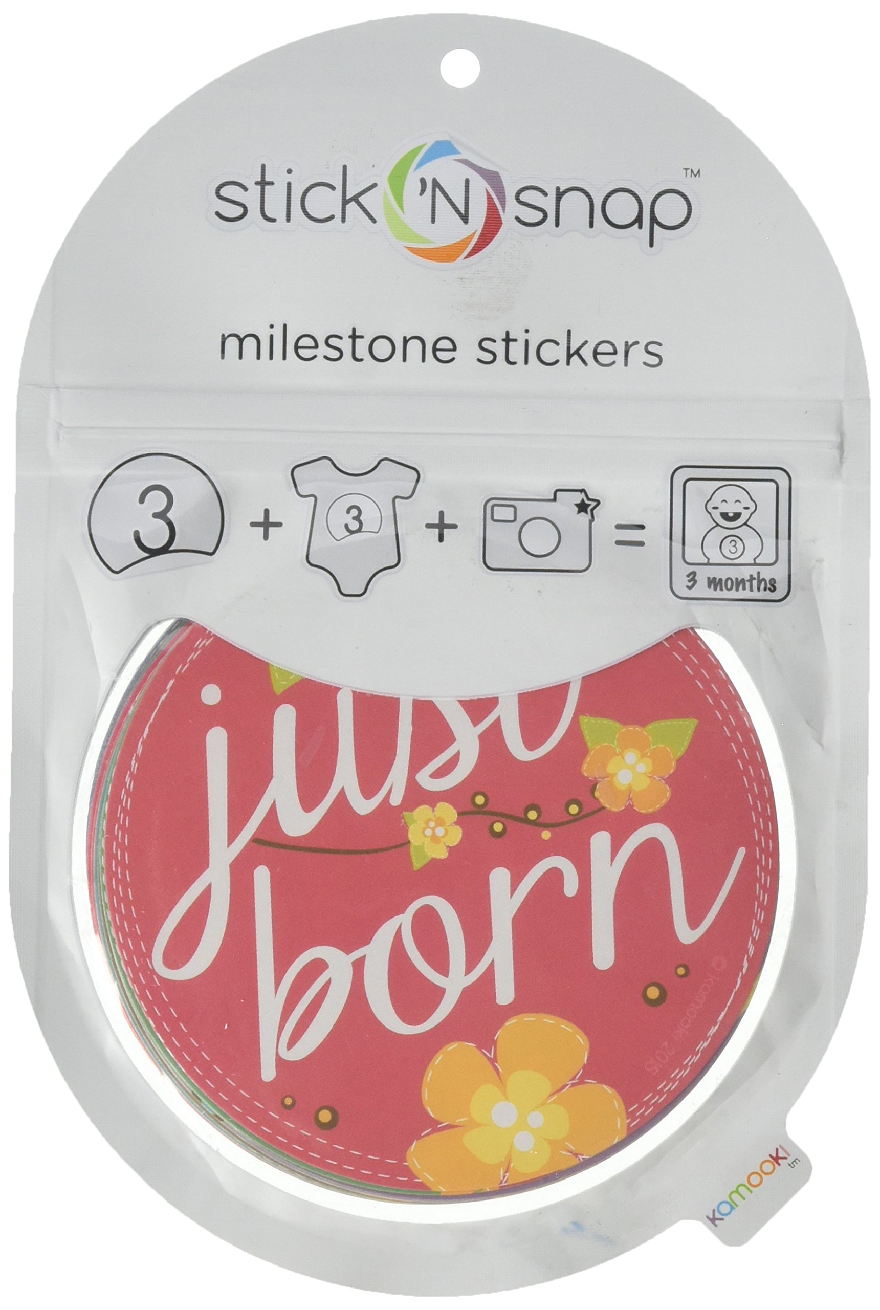 Stick'Nsnap(TM) 18 (12+6 Bonus)"Blooming Flowers" Pastel milestones Monthly Growth Stickers. 4'' inch Diameter. to Put on Bodysuit Creeper Bibs Bottoms or Onesie. Great Shower Gift