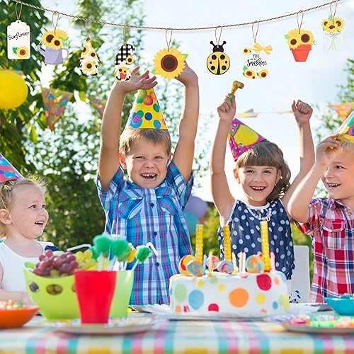 Miniatura 5 de WATINC Juego de 31 adornos colgantes de madera de girasol para primavera y verano, decoración colgante de madera de girasoles, decoración rústica de