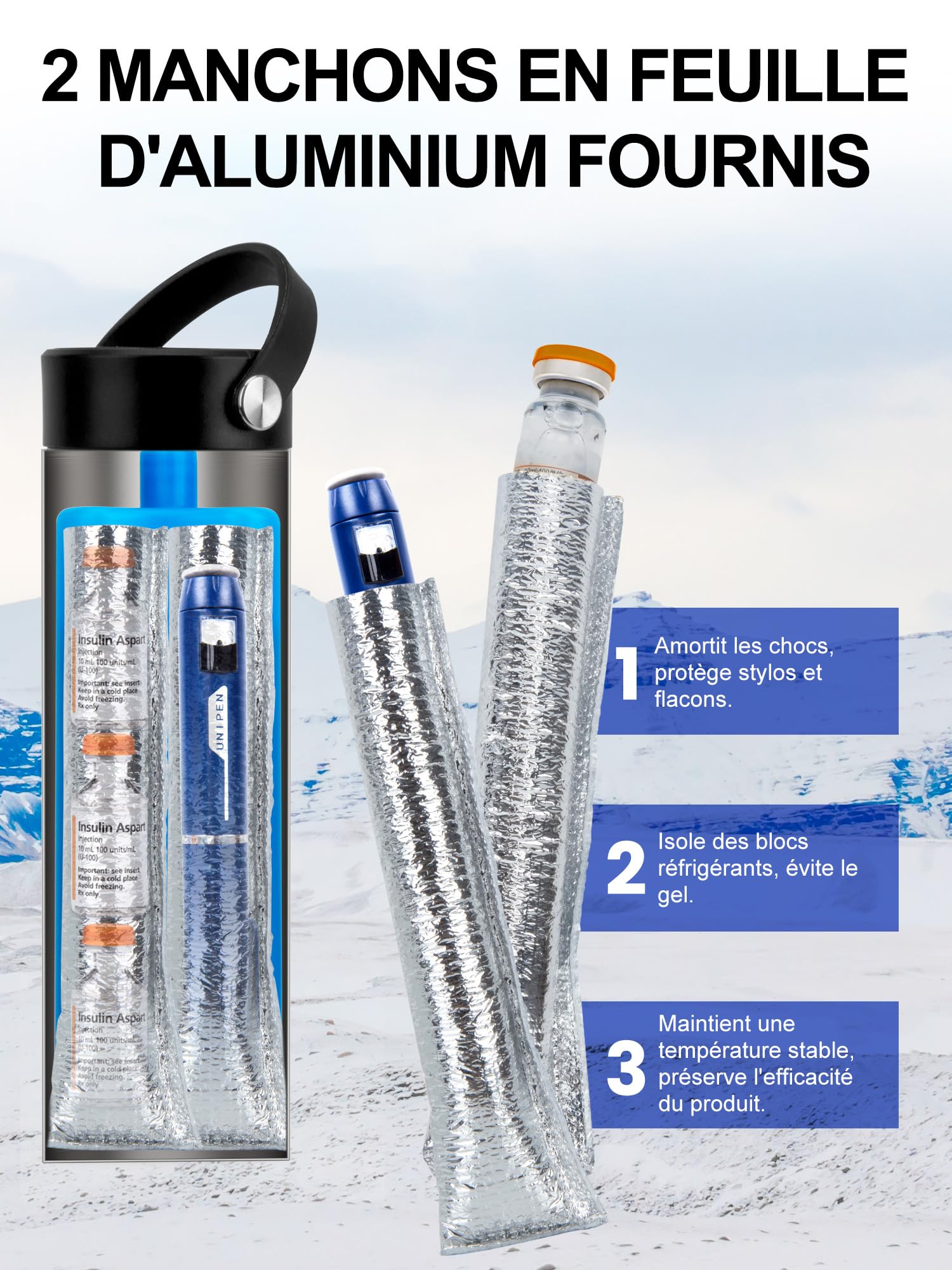 SUNMON Glacière Electrique pour Insuline avec Affichage de Température | Pochette Insuline Isotherme avec Sac de Glace, Glacière Insuline Voyage, Trousse Isotherme pour Stylos à Insuline et GLP‑1