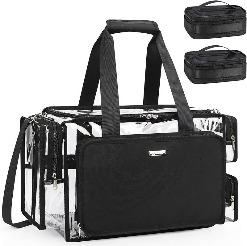Relavel Bolsa transparente para maquiagem com 2 necessaires, divisórias ajustáveis e alça de ombro, modelo 250430