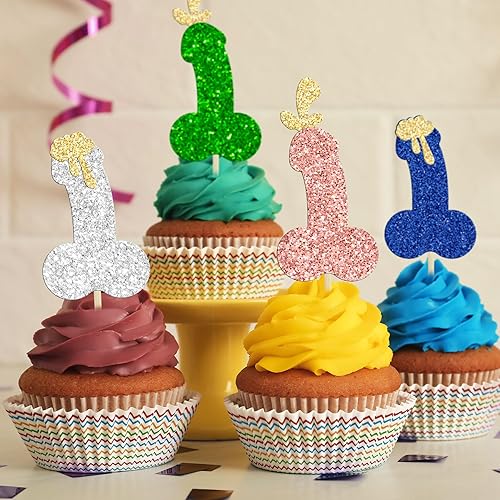 Miniatura 7 de Gyufise 24 piezas de decoración de cupcakes para despedida de soltero con purpurina para despedidas de soltera o cupcakes, decoraciones divertidas