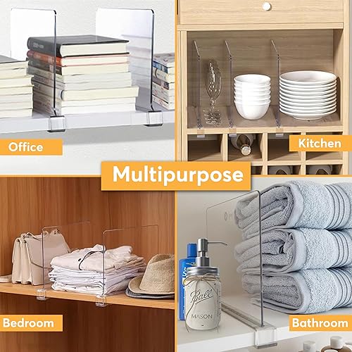 Miniatura 2 de Paquete de 8 separadores de estantes acrílicos para organización de armario de 11 x 7.9 pulgadas, separadores transparentes de estantes de armario