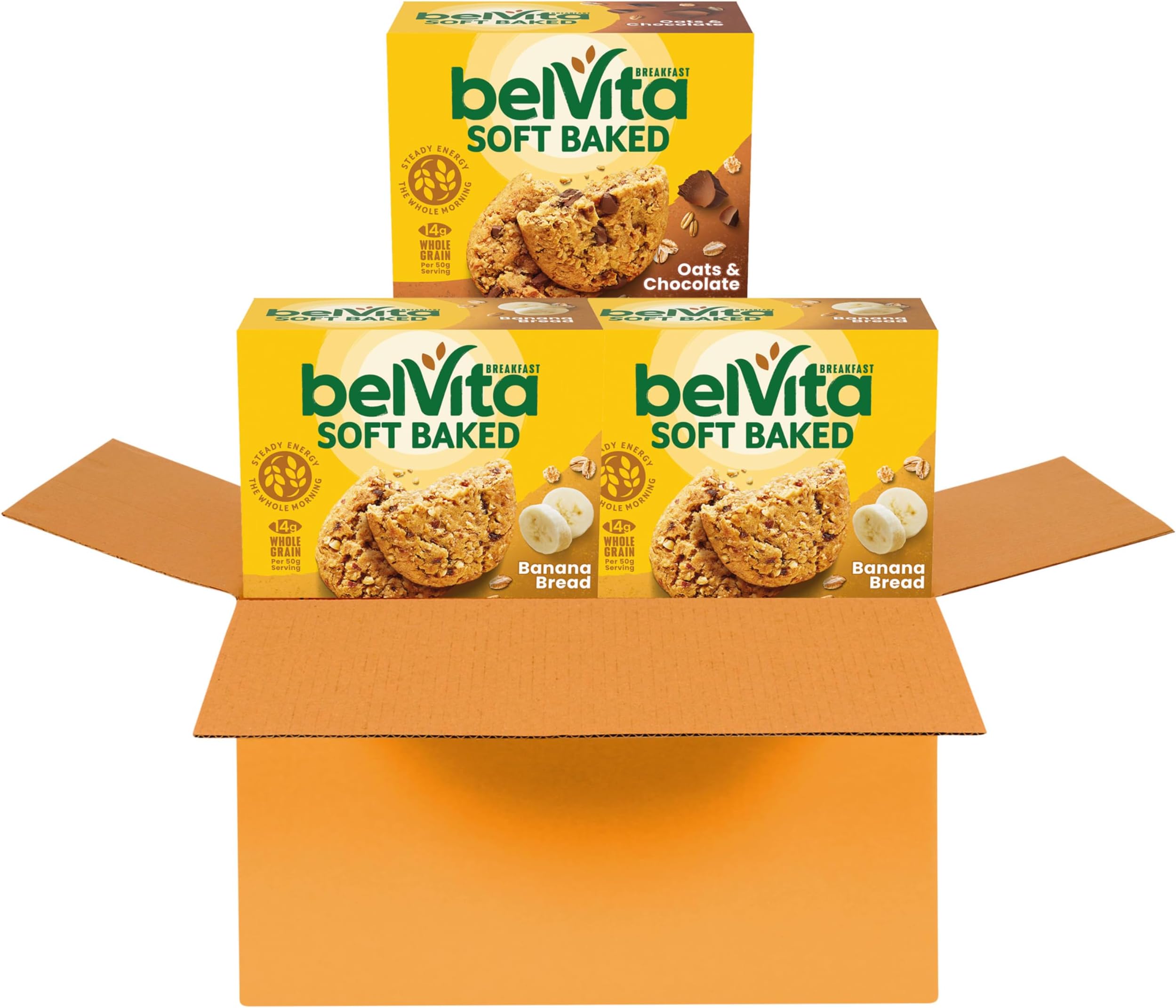 Soft Baked Breakfast Bars Variety Pack, Banana Bread and Oats & Chocolate, 3 Boxes of 5 Packs (1 Biscuit Per Pack)
