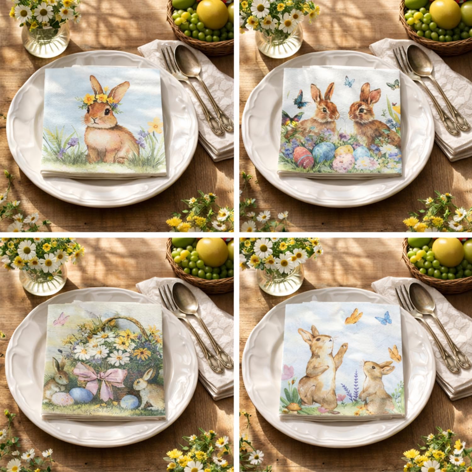 40 Pack 4 Styles Happy Easter Napkins - 6.5 Inch Spring Watercolor Eggs Bunny Chicken Paper Napkins Best for Decoupage,Bright Cocktail Napkins Party Easter Decorations Holiday Dinner Supplies (Easter)