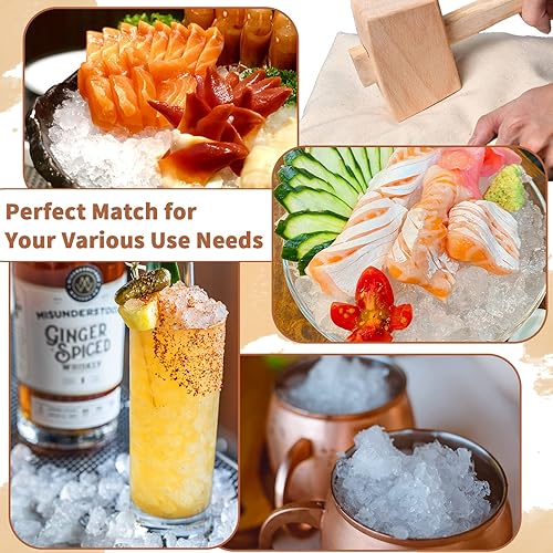 Miniatura 6 de Juego de 7 palillos de hielo de acero inoxidable con mango de madera, bolsa Lewis de hielo triturado y martillo de madera para romper hielo tallado