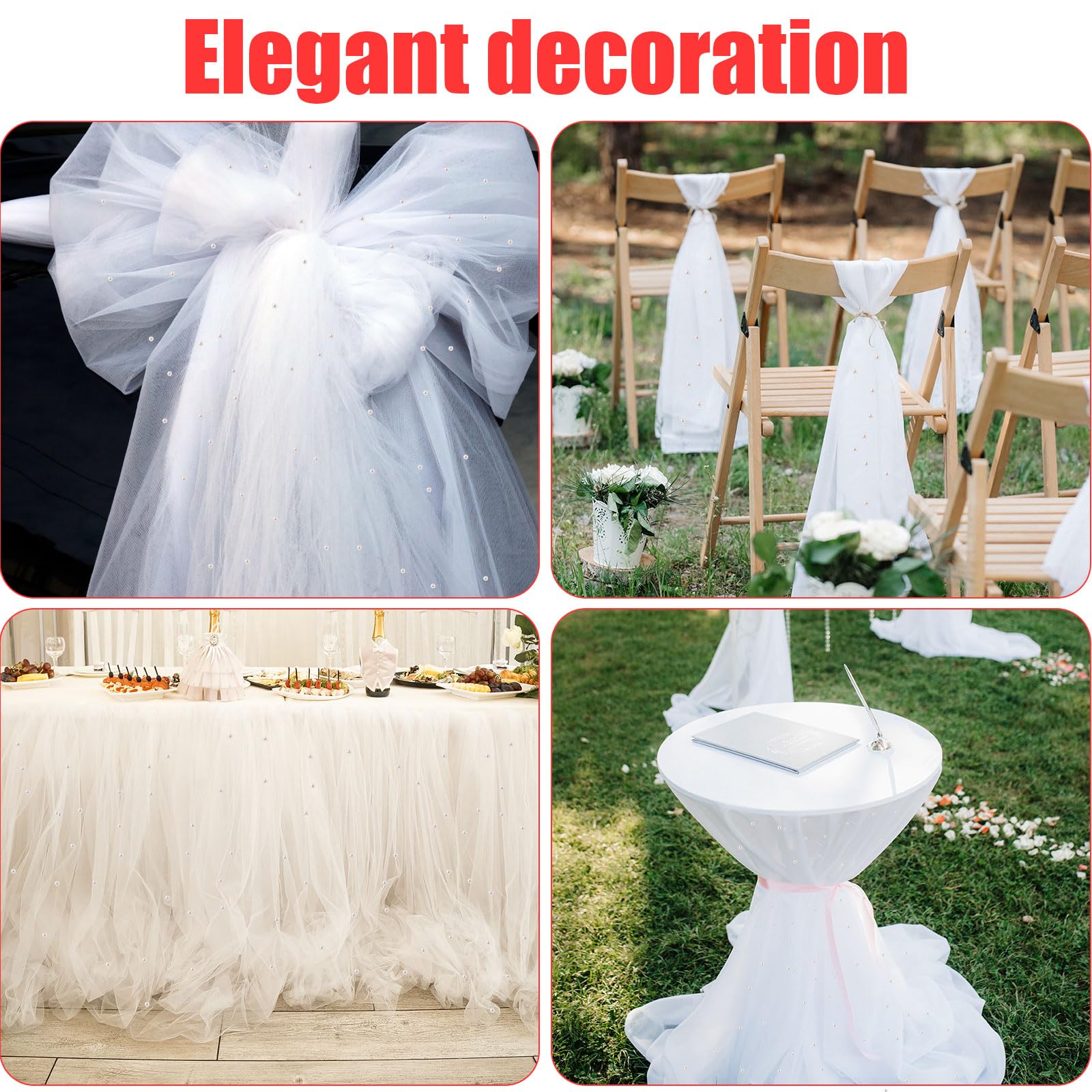 Chemin De Table En Dentelle Perlée 300x90 Cm - Tulle Avec Perles - Blanc - Pour Mariage, Anniversaire, Décoration Événement