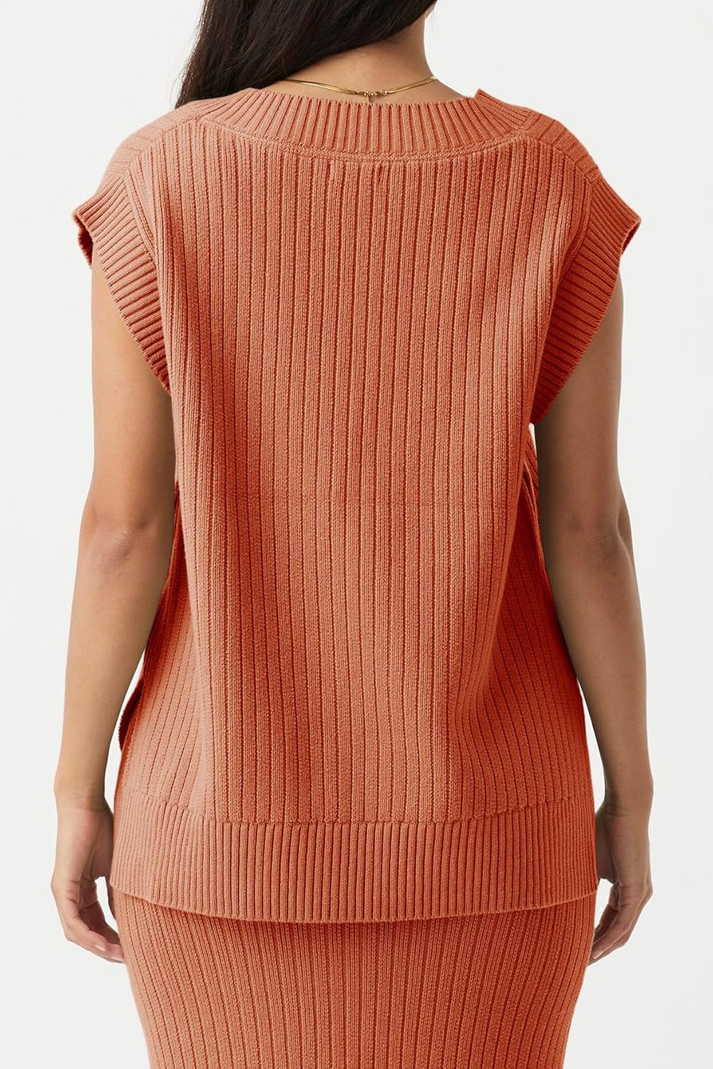 Saodimallsu Womens V Neck Sweater Vest Oversized Ribbed Knit Sleeveless Casual Loose Fit Pullover Tank Top - Image 4