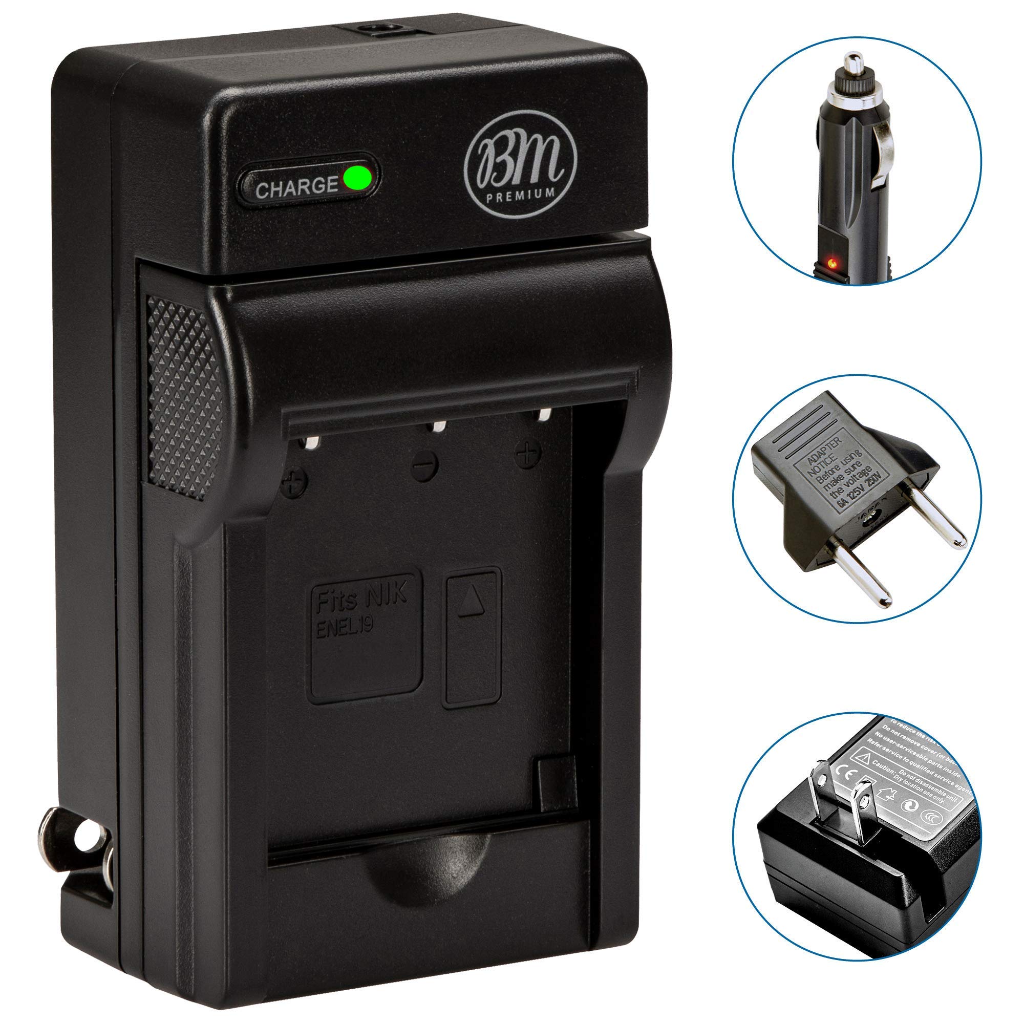BM EN-EL19 Battery Charger (Nikon MH-66 replacement) for Nikon Coolpix A300, W100, S3100, S3200, S3300, S3500, S3600, S3700, S4100, S4200, S4300, S5200, S5300, S6400, S6500, S6800, S6900, S7000 Camera