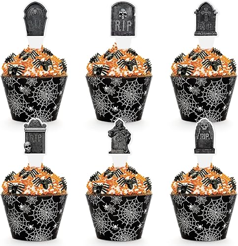 Miniatura 27 de Paquete de 48 adornos y envoltorios retro para cupcakes, decoración retro de neón para tartas de fiesta temática de los años 80 y 90, suministros de