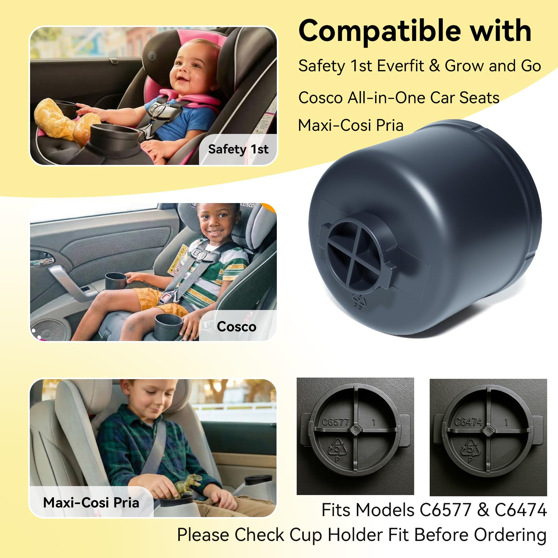 Cup Holder Replacement for Safety 1st EverFit/Grow and Go, for Maxi-COSI Pria, and for Cosco All-in-One Car Seats (Model C6577 & C6474)