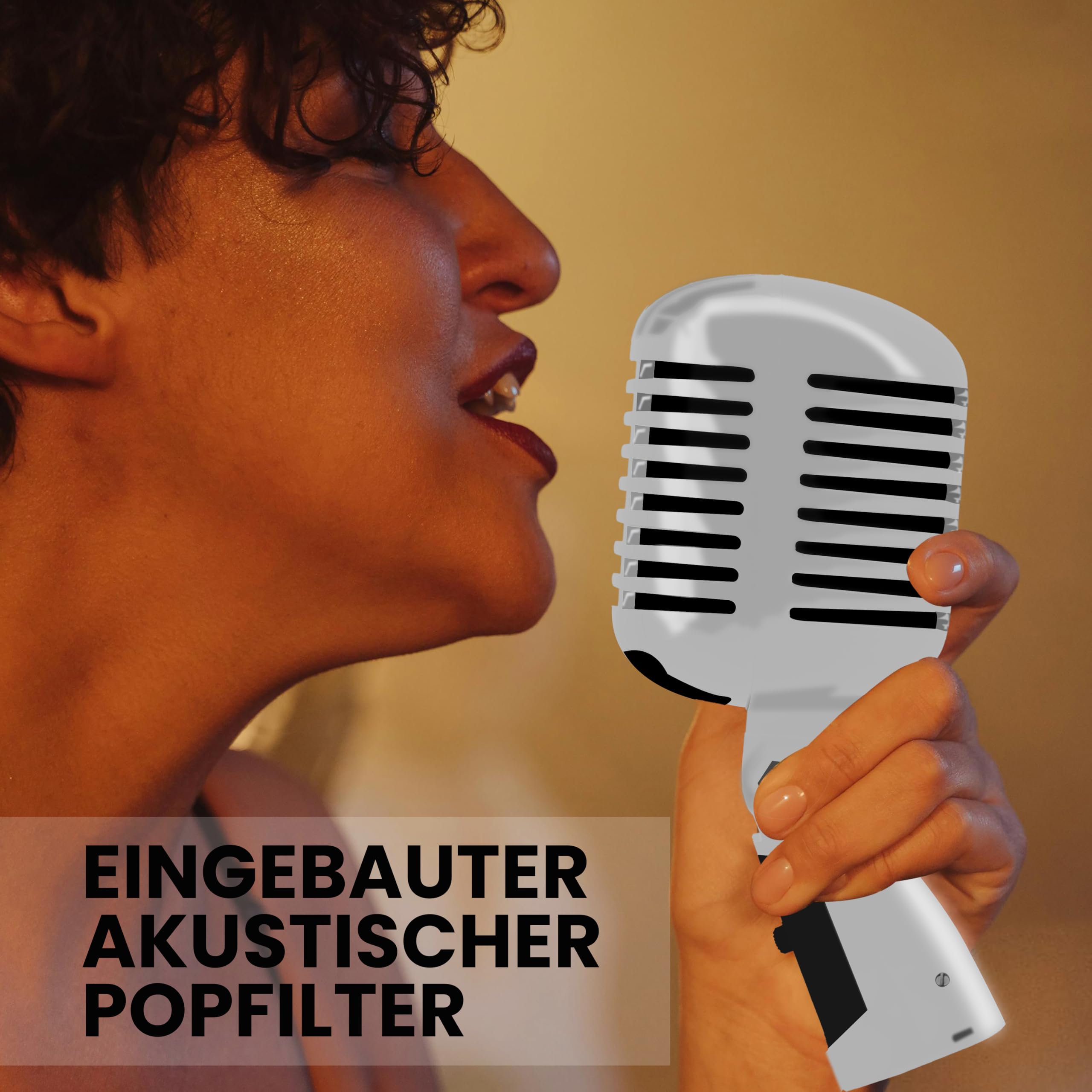 Pyle Mikrofon, Dynamisches Mikrofon, Klassisches Retro Vintage Style- Mic, Gesangmikrofon- mit 4,88 m XLR-Kabel- Kompatibel mit universellem Ständer, Für Live-Auftritte & Studioaufnahmen, Silber
