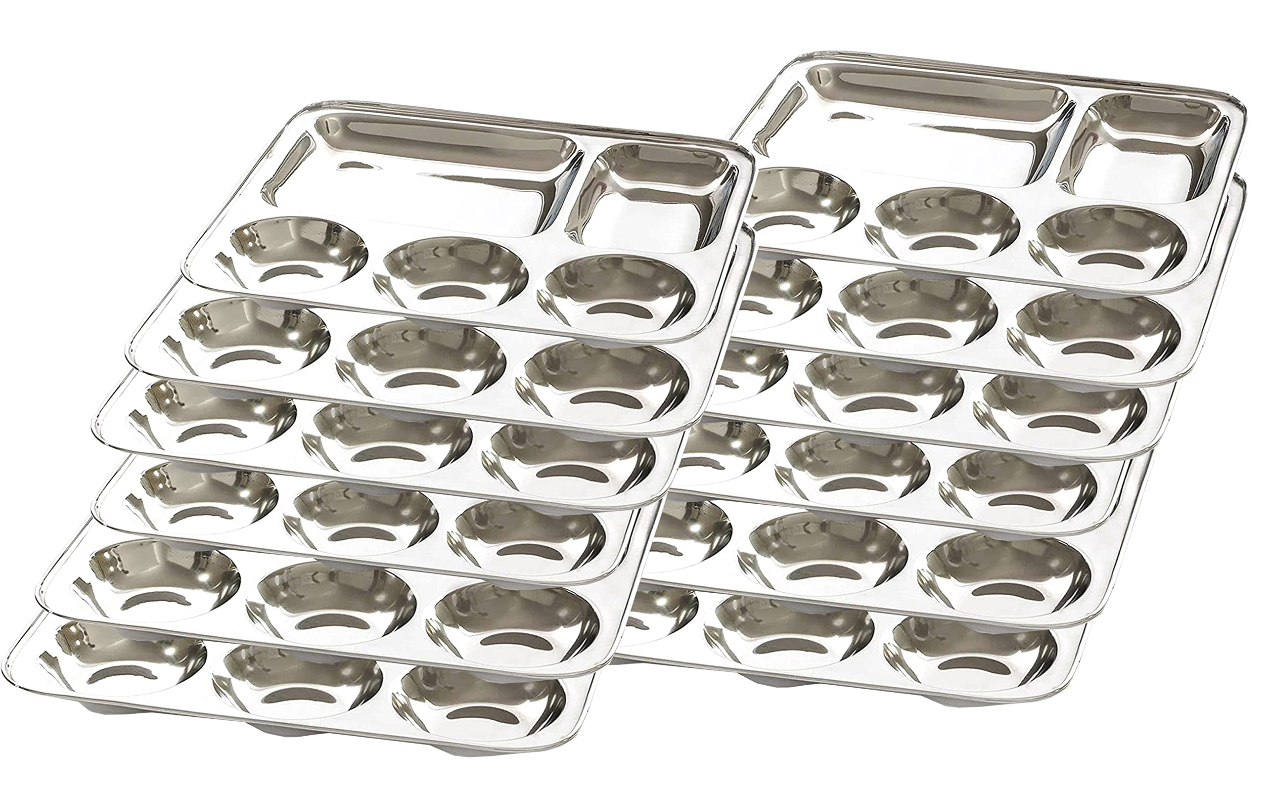 Kitchen chemistry Premium calidad acero inoxidable 5 en 1 lujo tres compartimentos platos llanos/divisor Thali divisor platos-juego de 12