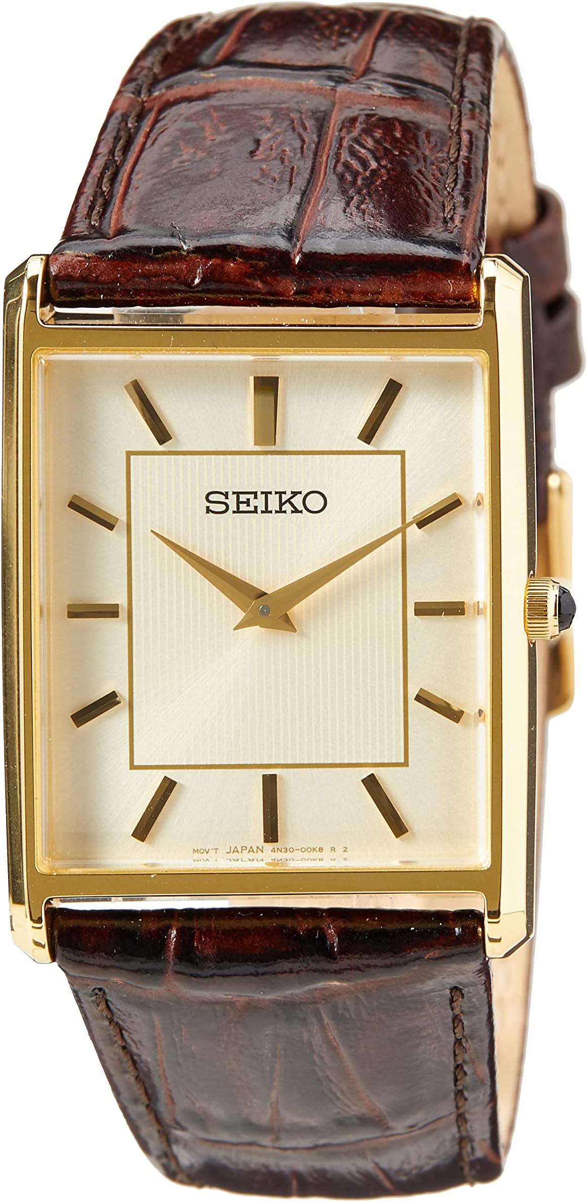 Seiko SWR064P1 Men's Quartz Watch Stainless Steel with Leather Strap, Gold, Strap.