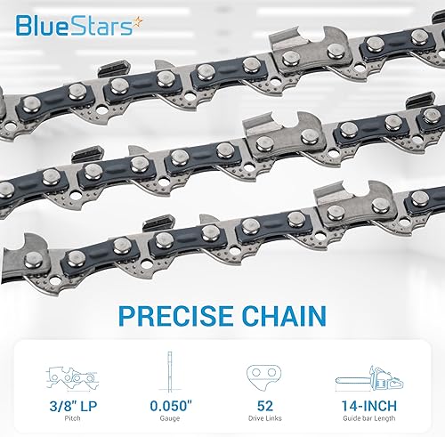 Miniatura 3 de BlueStars 3 paquetes de cadena de motosierra de 14 pulgadas, paso LP de 38 pulgadas, calibre de 0.050 pulgadas, 52 eslabones de transmisión, se