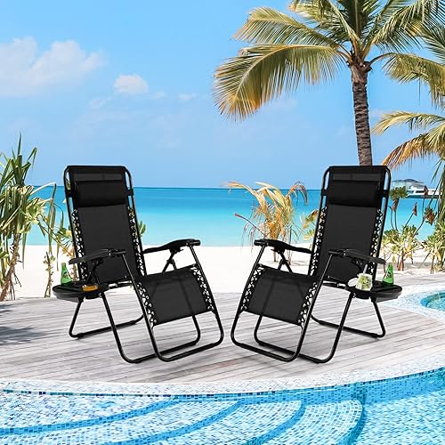 Miniatura 4 de Tangkula Silla de gravedad cero silla plegable para patio sillón reclinable ajustable al aire libre con soporte para tazas reposabrazos anchos para