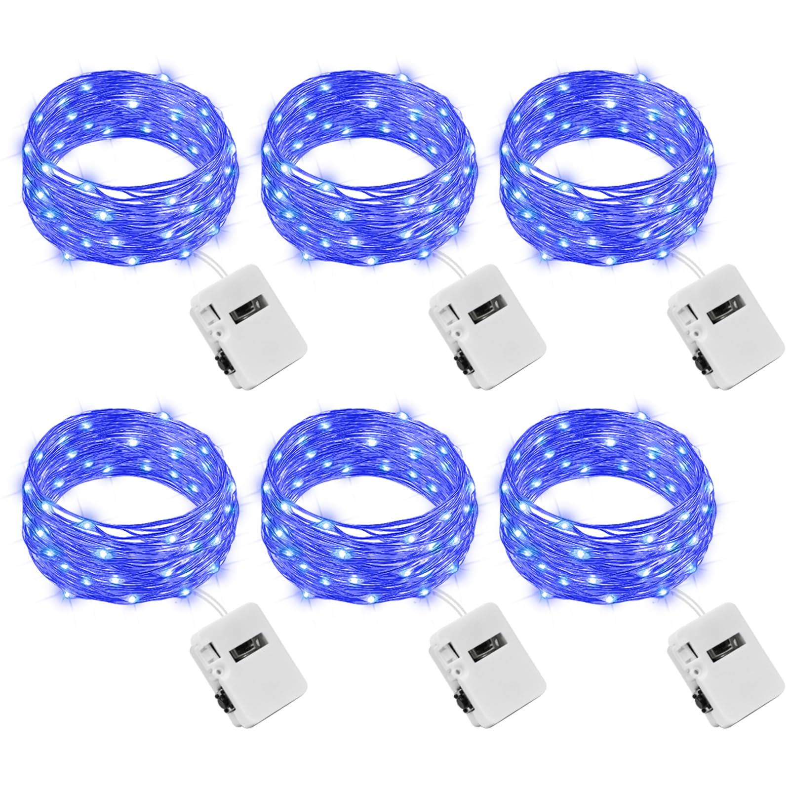 litogo 3 Modes Small Fairy Lights Battery Operated, 6 Pack 2M 20 LED String Lights Battery Powered, IP65 Waterproof Mini Silver Wire Lights for Jars Christmas Bedroom Party Indoors Outdoor, Blue
