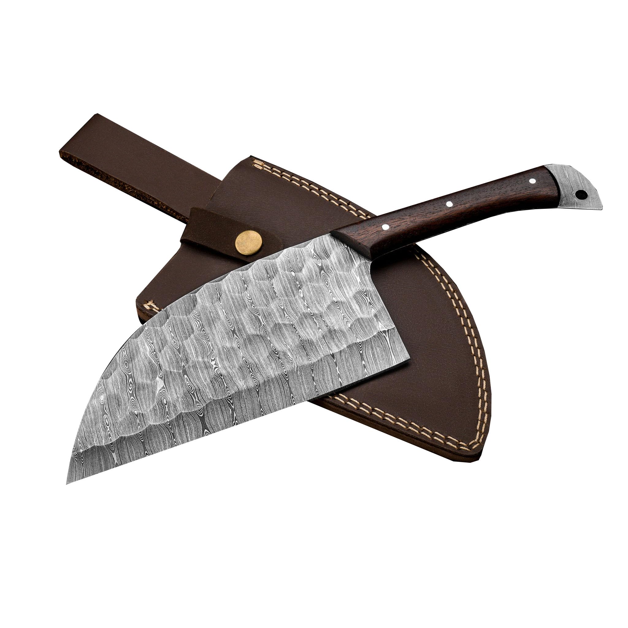 Morf Steelware Premium Damascus Serbian Cleaver Knife for BBQ Cooking - Handmade Chef Chopper Knife with Rose Wood Handle Perfect for Chefs and Cooking Enthusiasts Durable Razor-Sharp