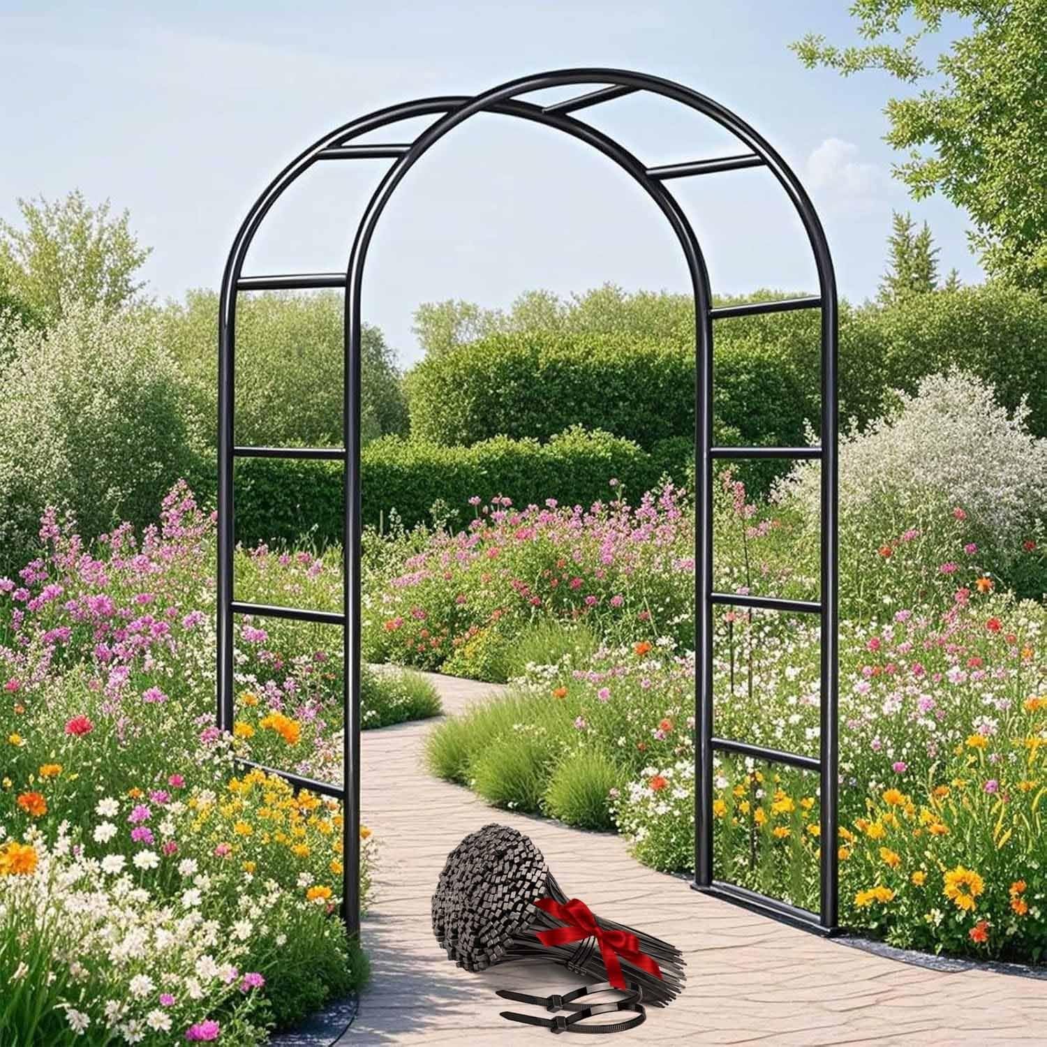 Arche de jardin treillis de rose en métal noir autoportant 280 x 220 cm