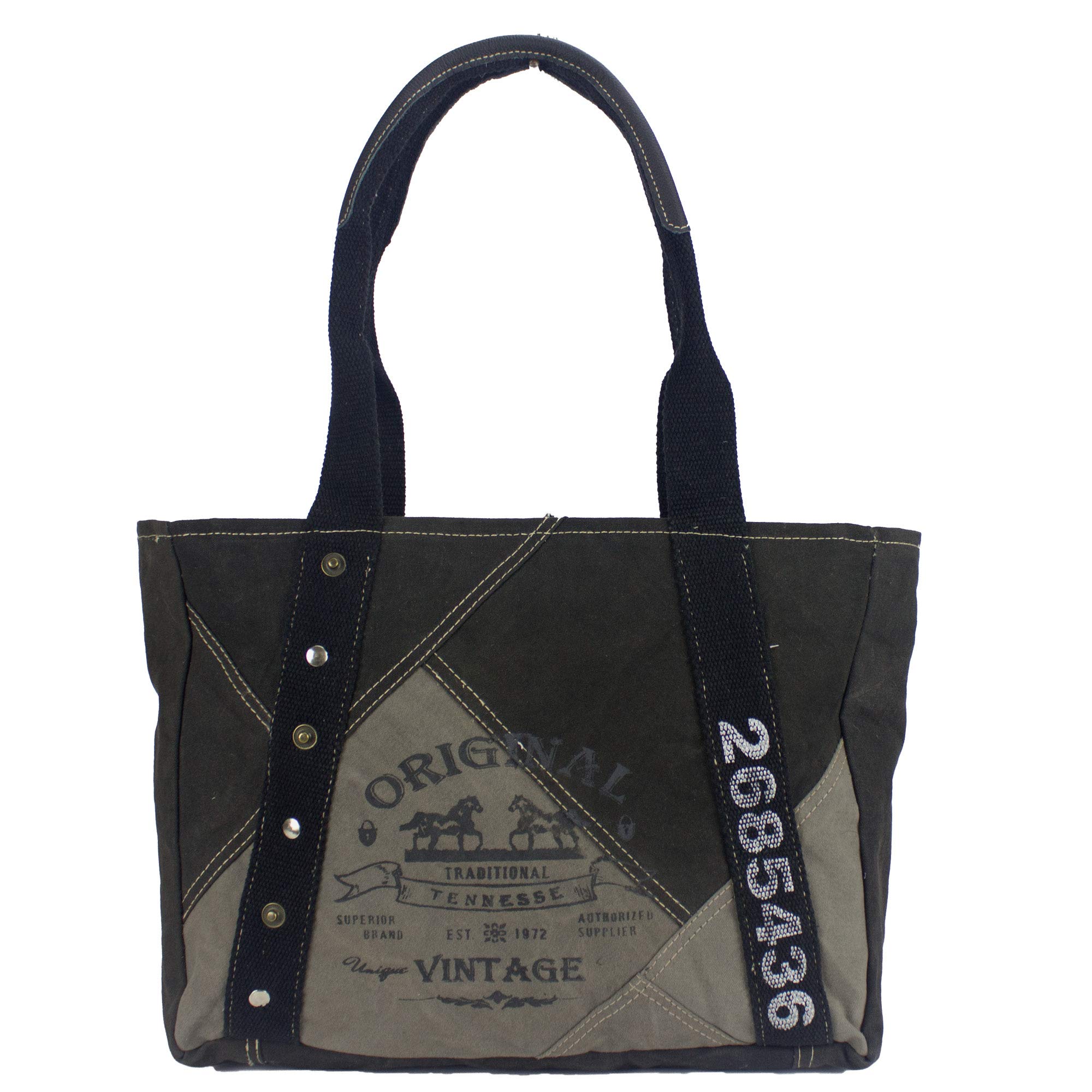 Sunsa Canvas Handtasche. Vintage Damen Tasche. Schultertasche Schwarz/grau