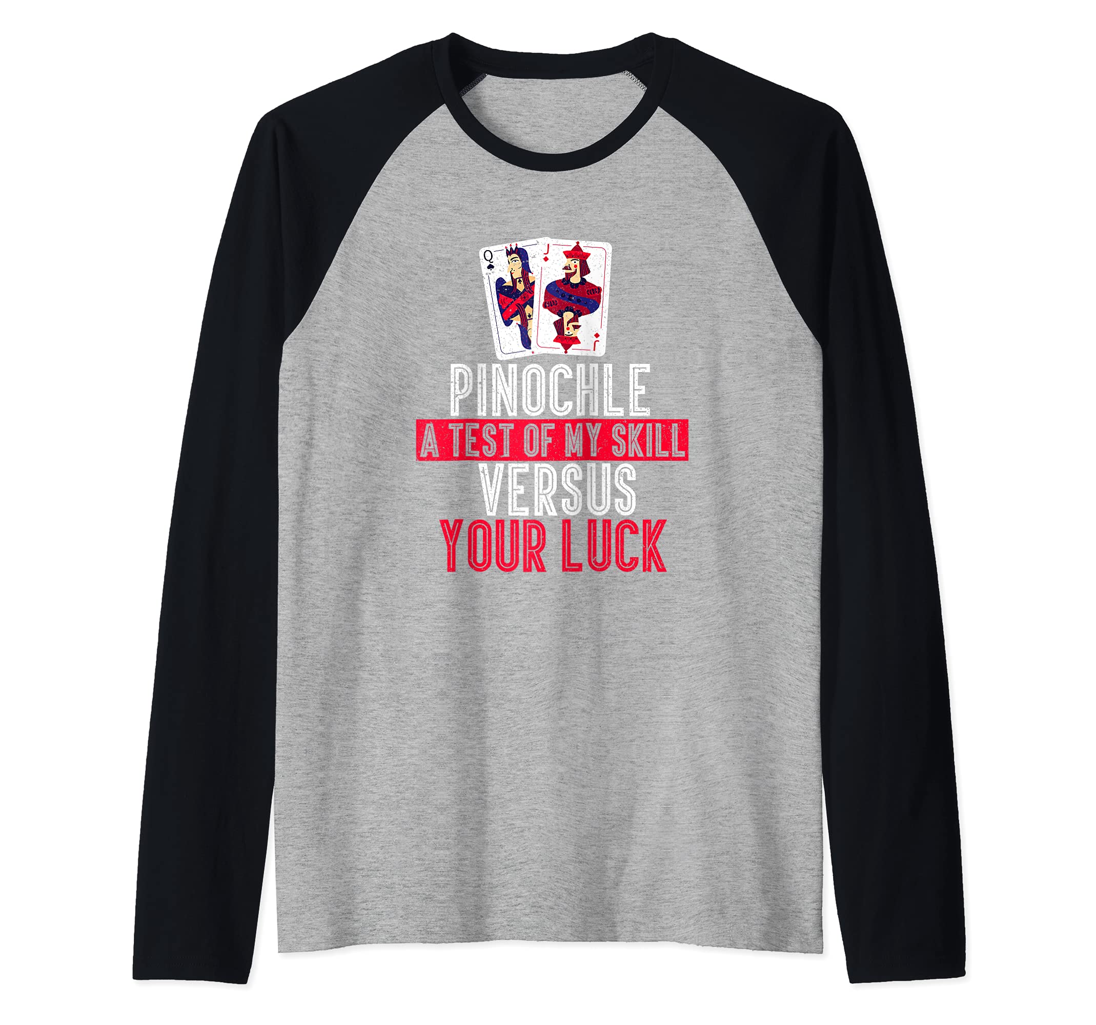 Pinochle Card Game Gamer Player Trick-Taking Raglan Baseball Tee, Black