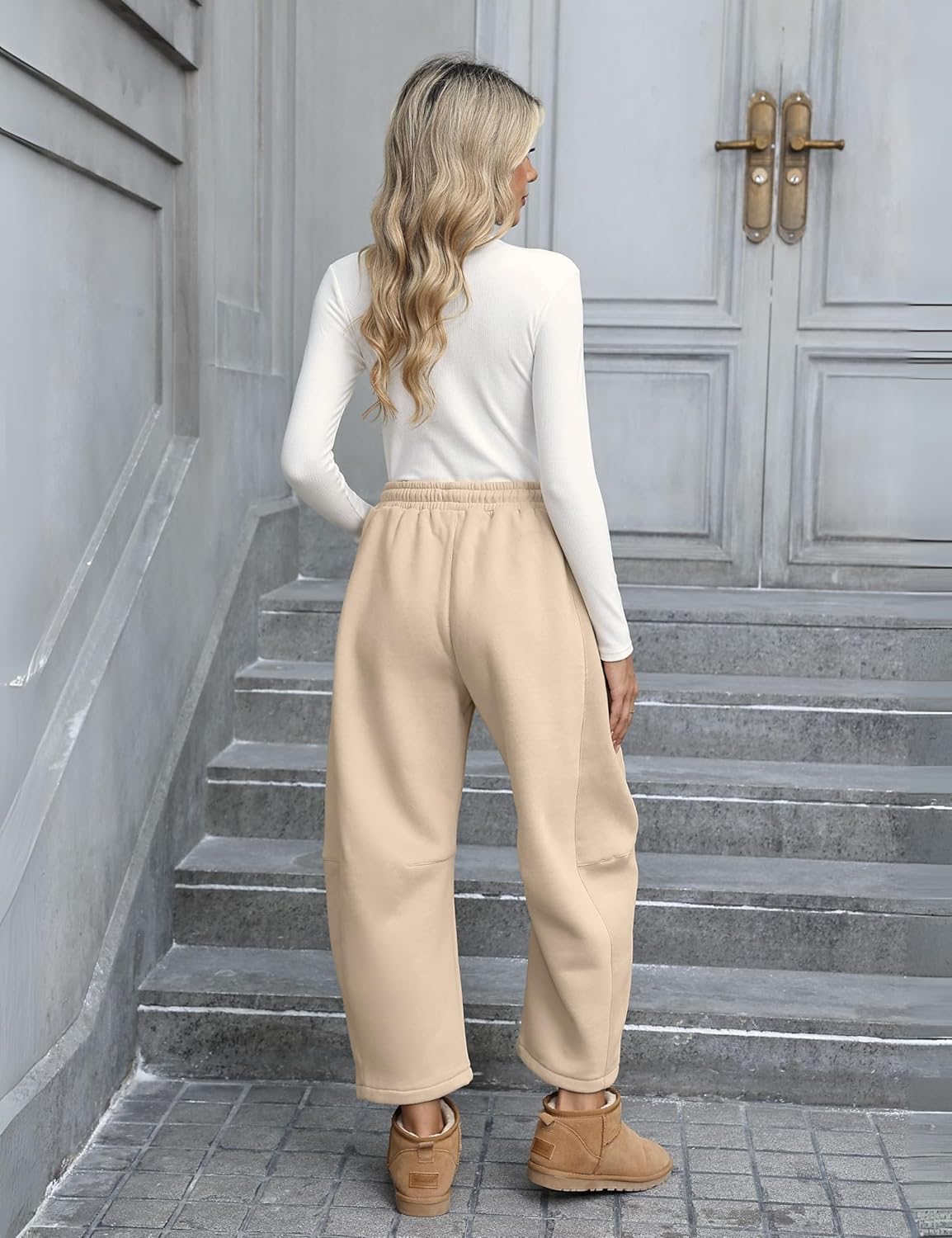 Yeokou Womens Fleece Lined Sweatpants Barrel Leg High Waist Winter Joggers Cozy Home Travel Lounge Pants with Pockets - Image 8